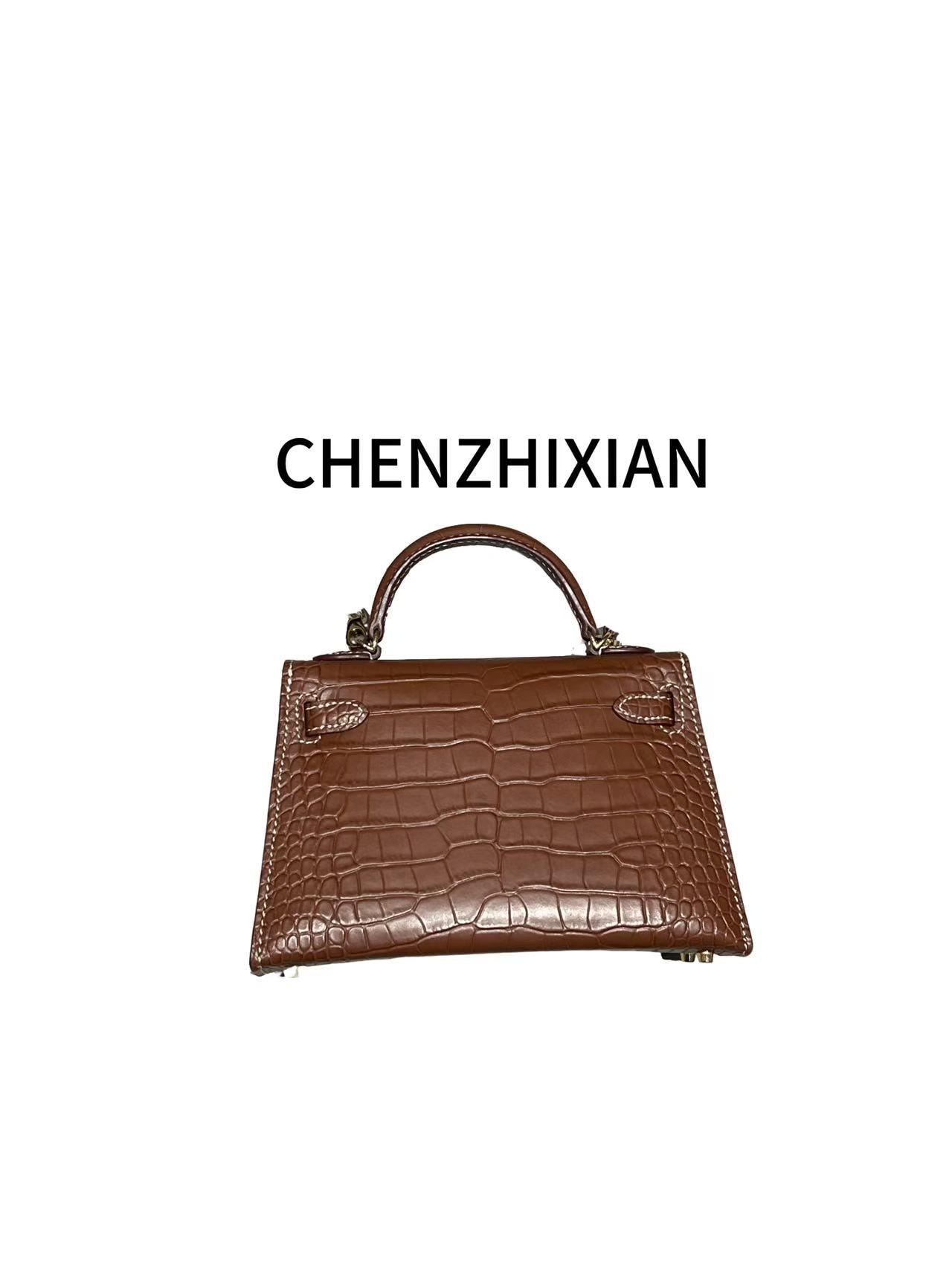19cm Original Handmade Bag With Cowhide And Crocodile Pattern or Lizard Pattern