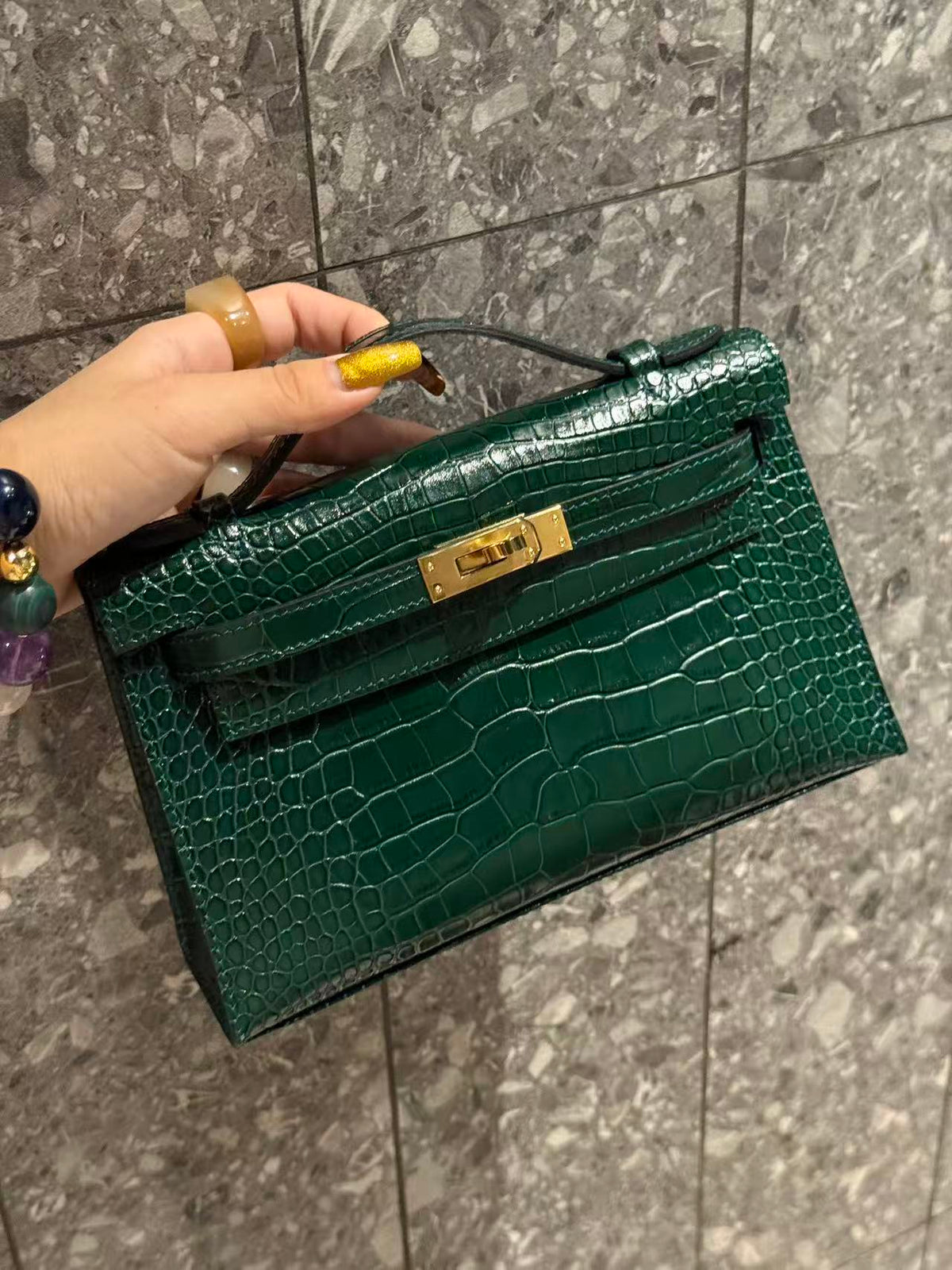 22cm Original Handmade Bag With Cowhide And Crocodile Pattern