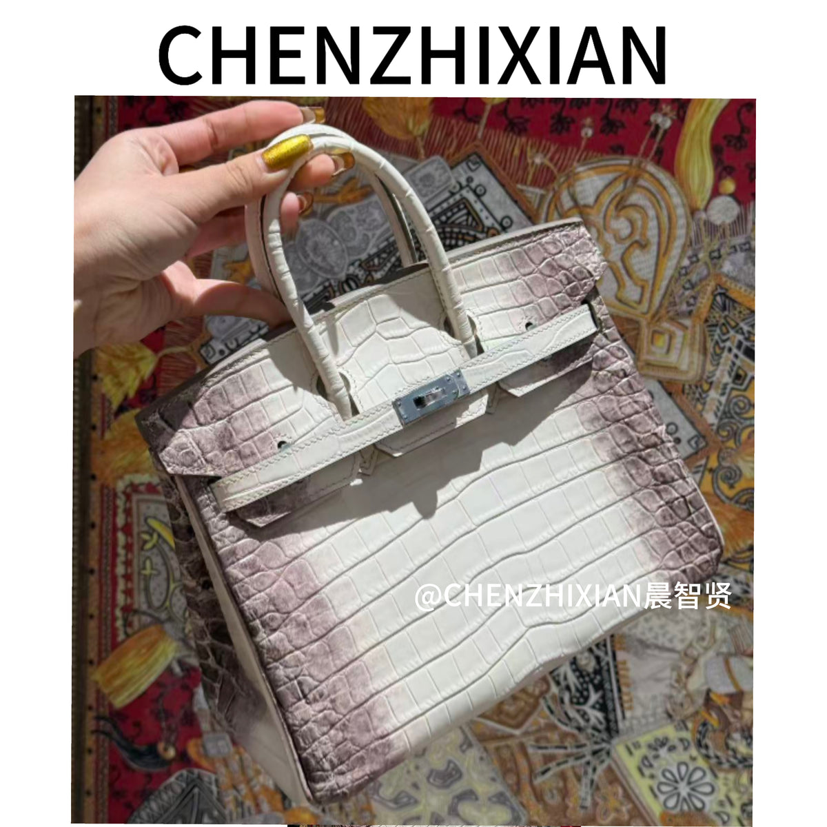 25cm Original Handmade Bag With Cowhide And Crocodile Pattern