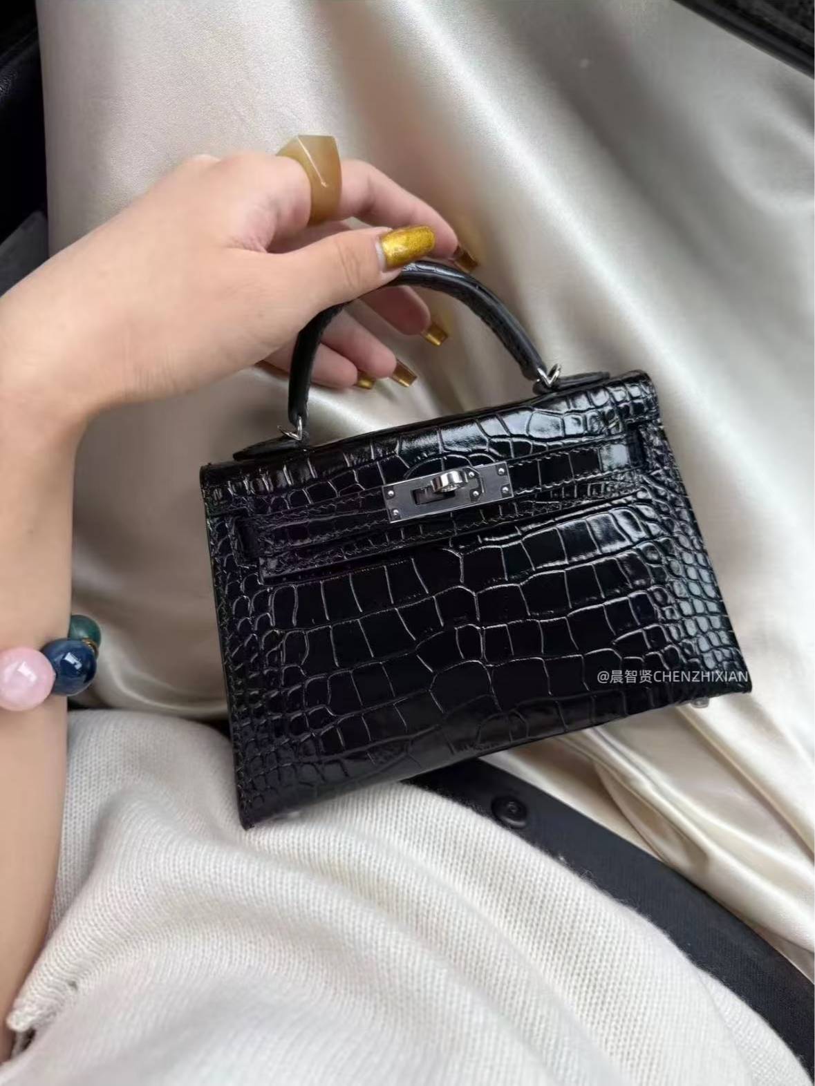 19cm Original Handmade Bag With Cowhide And Crocodile Pattern or Lizard Pattern