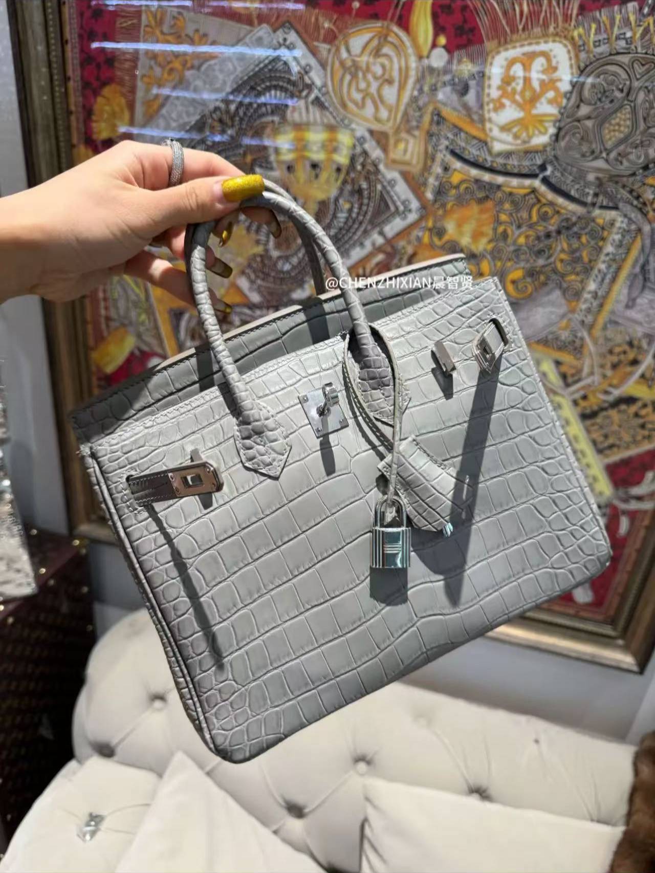 25cm Original Handmade Bag With Cowhide And Crocodile Pattern