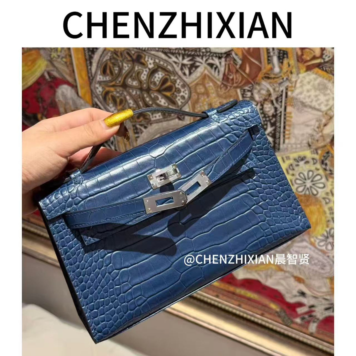 22cm Original Handmade Bag With Cowhide And Crocodile Pattern
