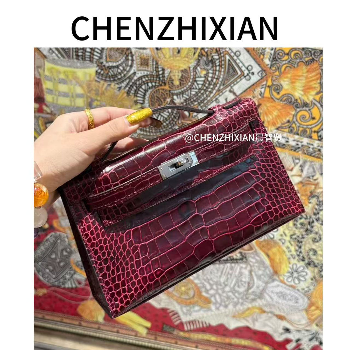 22cm Original Handmade Bag With Cowhide And Crocodile Pattern