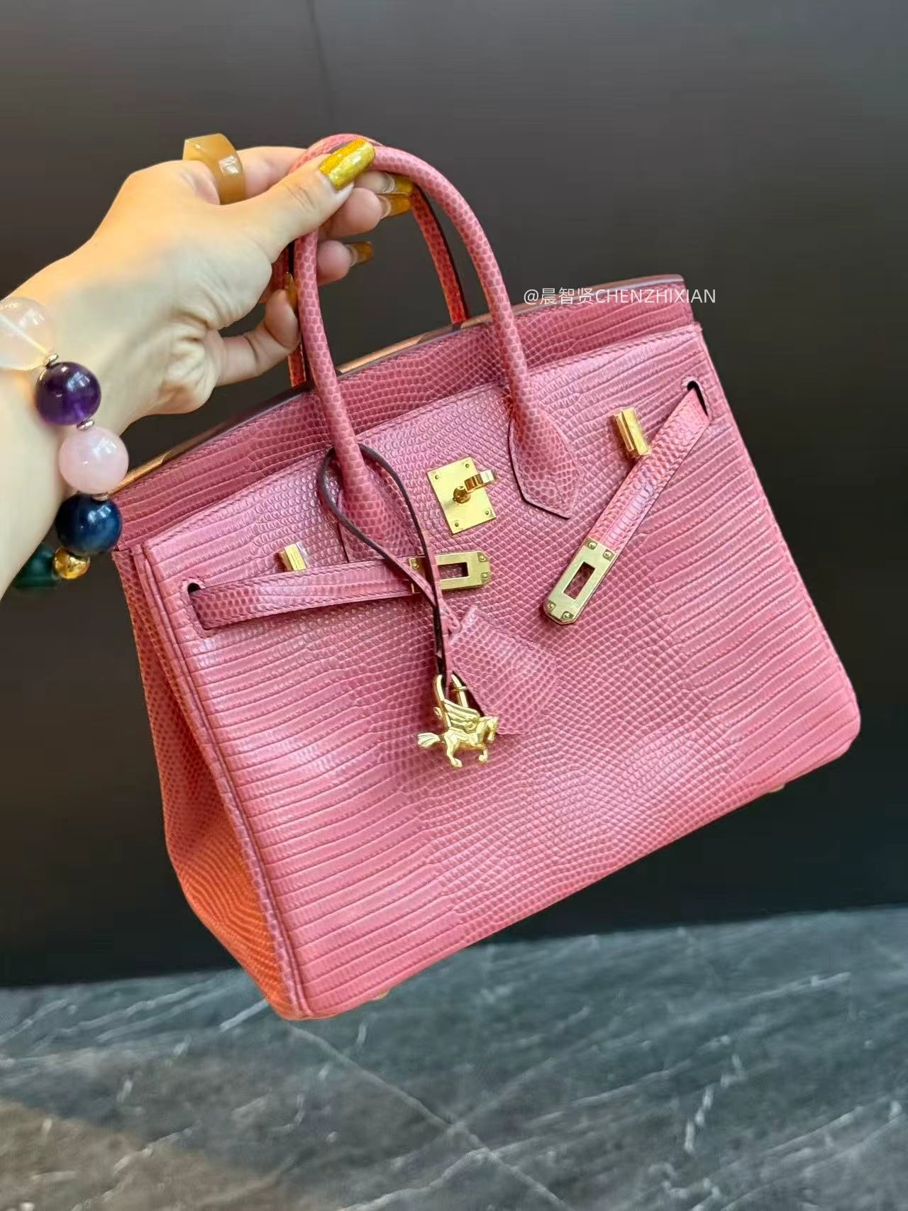 25cm Original Handmade Bag With Cowhide And Lizard Pattern