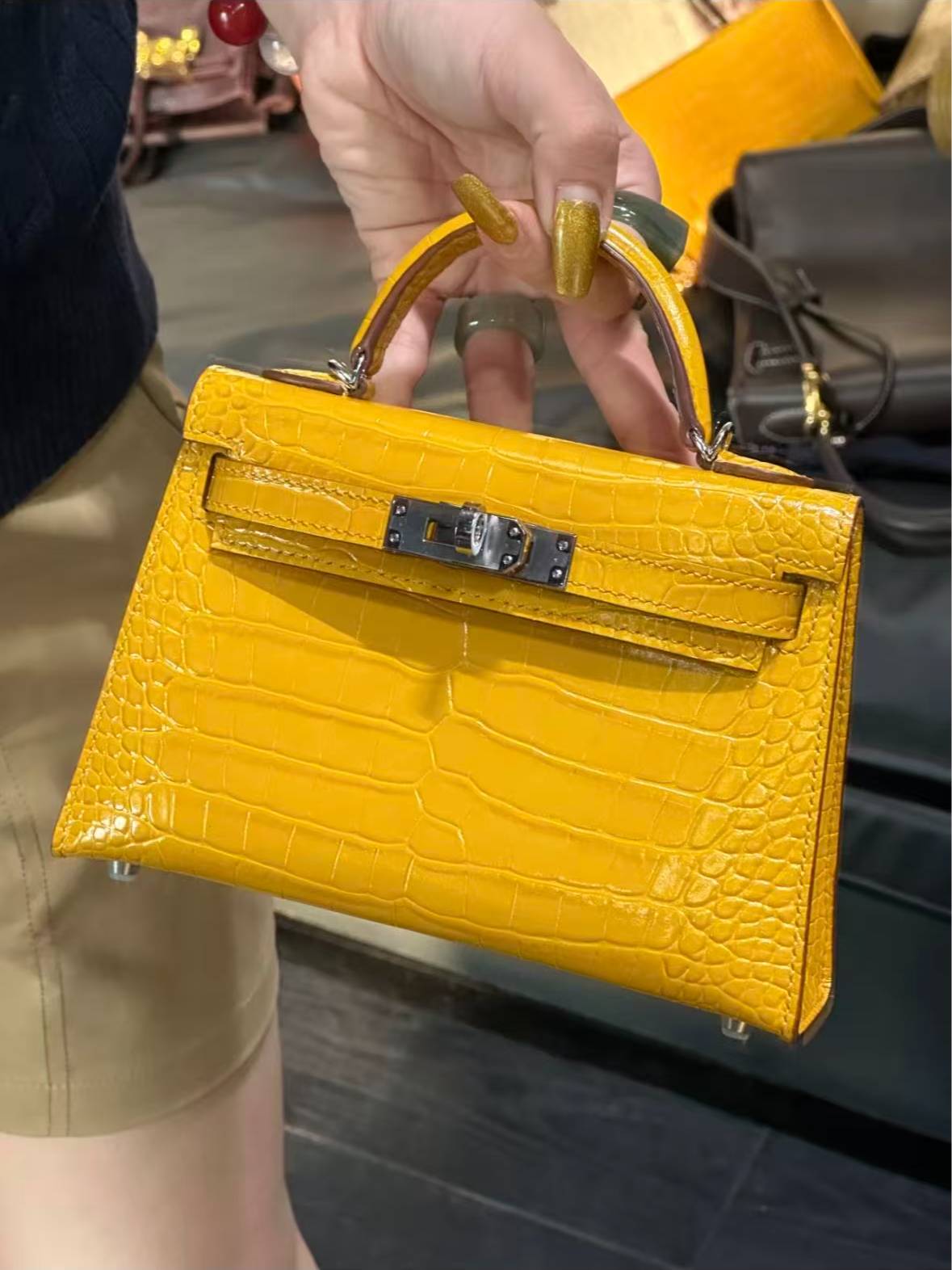19cm Original Handmade Bag With Cowhide And Crocodile Pattern or Lizard Pattern