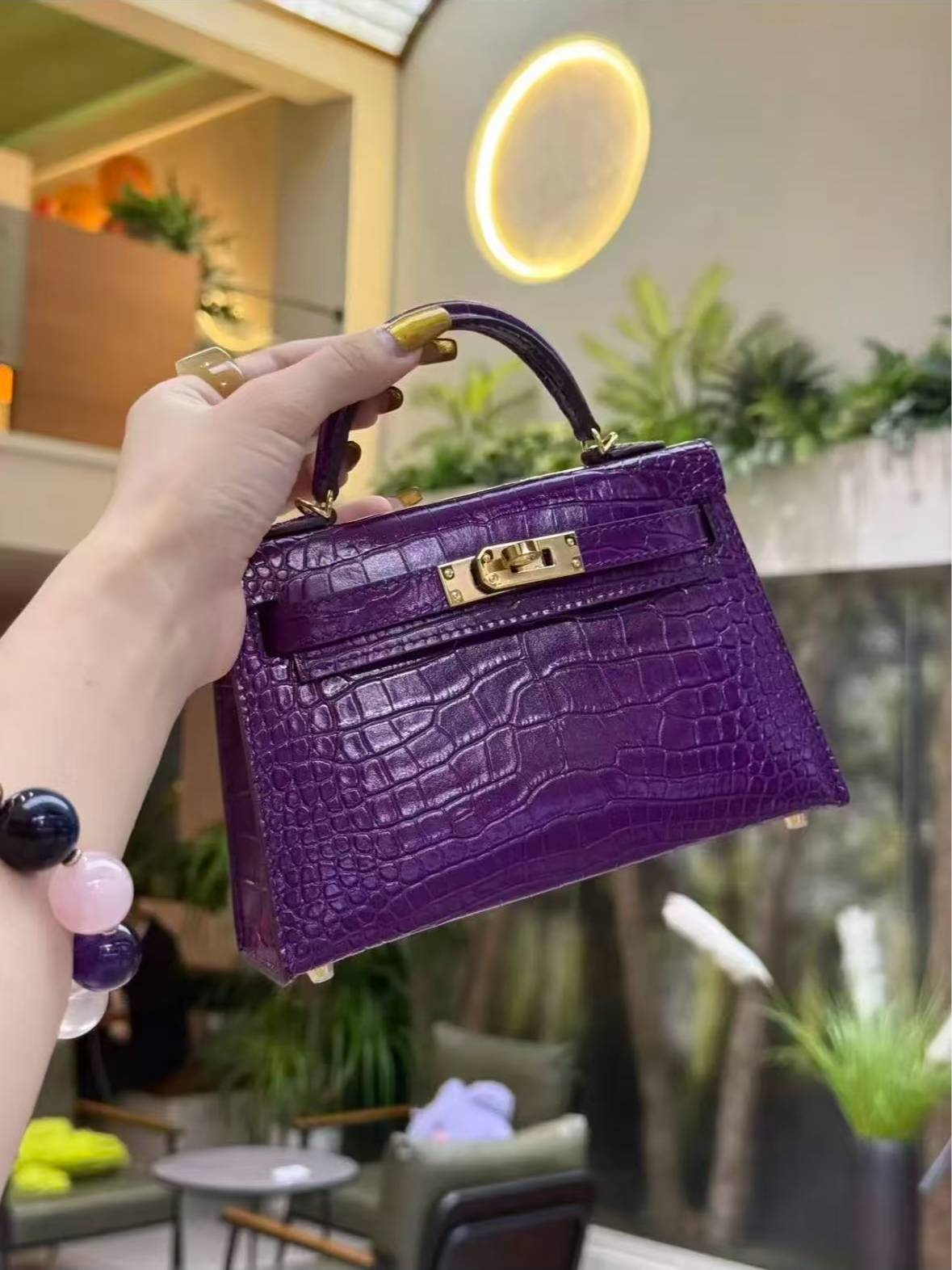 19cm Original Handmade Bag With Cowhide And Crocodile Pattern or Lizard Pattern