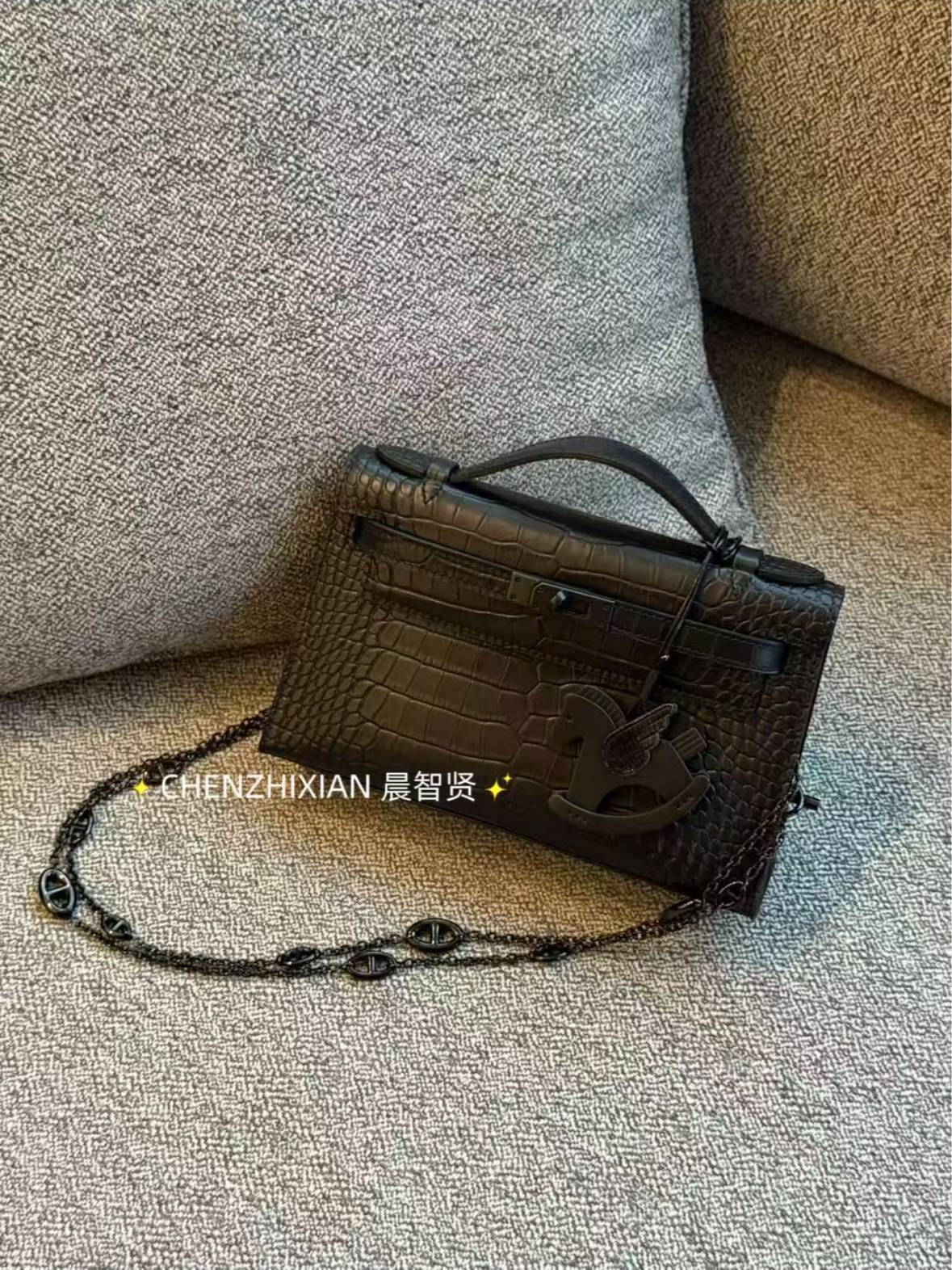 22cm Original Handmade Bag With Cowhide And Crocodile Pattern