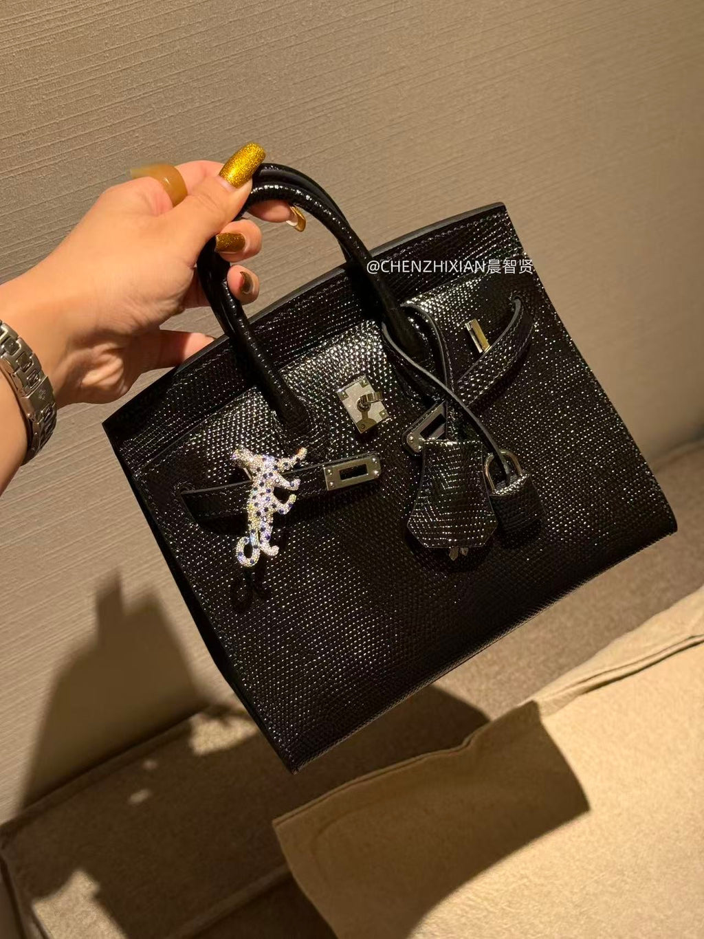 20cm Original Handcrafted Bag With Cowhide And Lizard Pattern or Crocodile Pattern