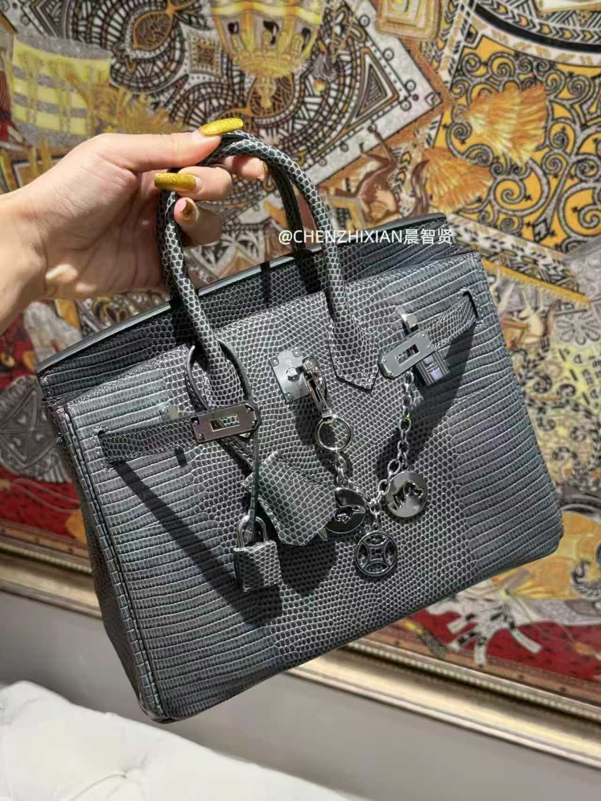 25cm Original Handmade Bag With Cowhide And Lizard Pattern