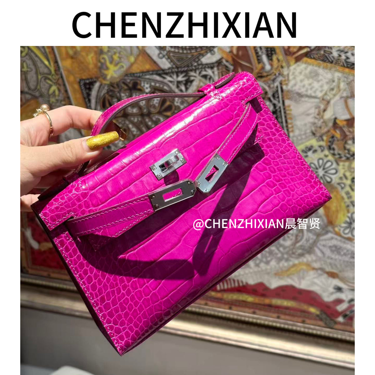 22cm Original Handmade Bag With Cowhide And Crocodile Pattern