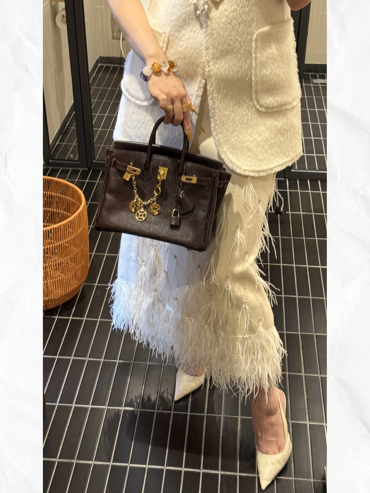 25cm Original Handmade Bag With Cowhide And Lizard Pattern