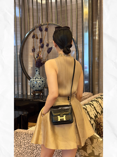 19cm multi-color crocodile-embossed flight attendant bag, can be worn crossbody or on one shoulder