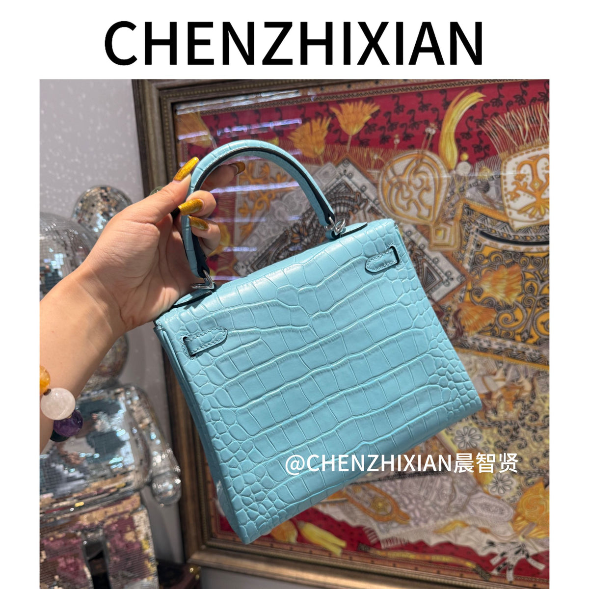 25cm Original Handcrafted Bag With Cowhide And Lizard Pattern