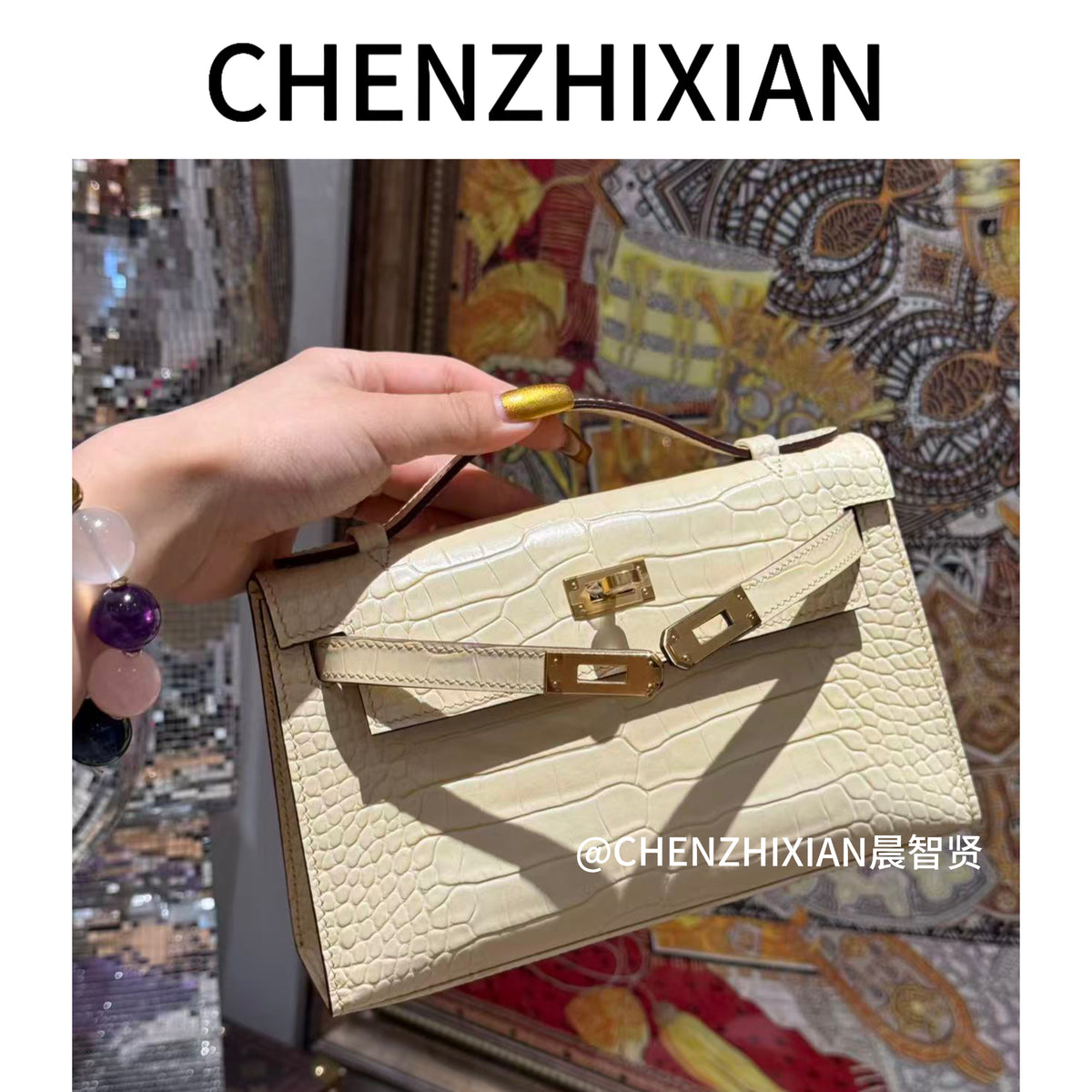 22cm Original Handmade Bag With Cowhide And Crocodile Pattern