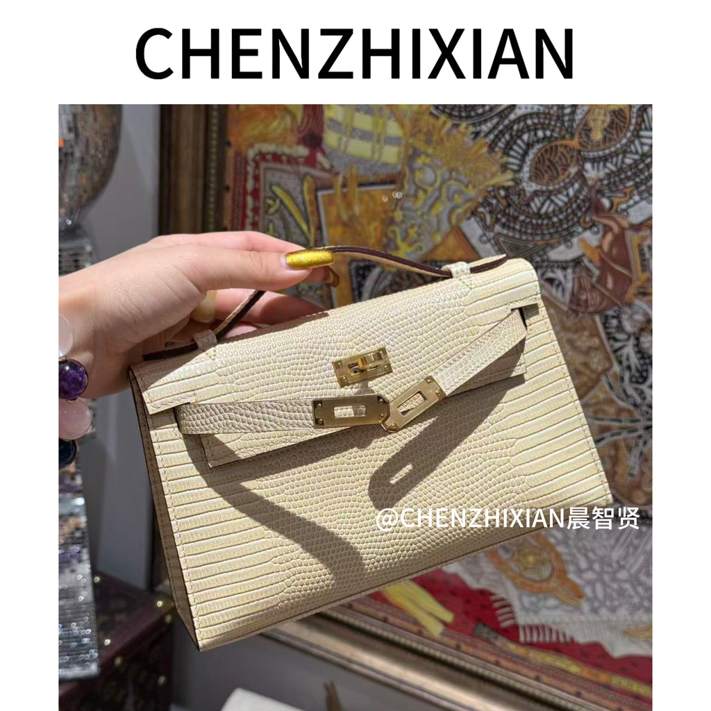 22cm Original Handmade Bag With Cowhide And Lizard Pattern