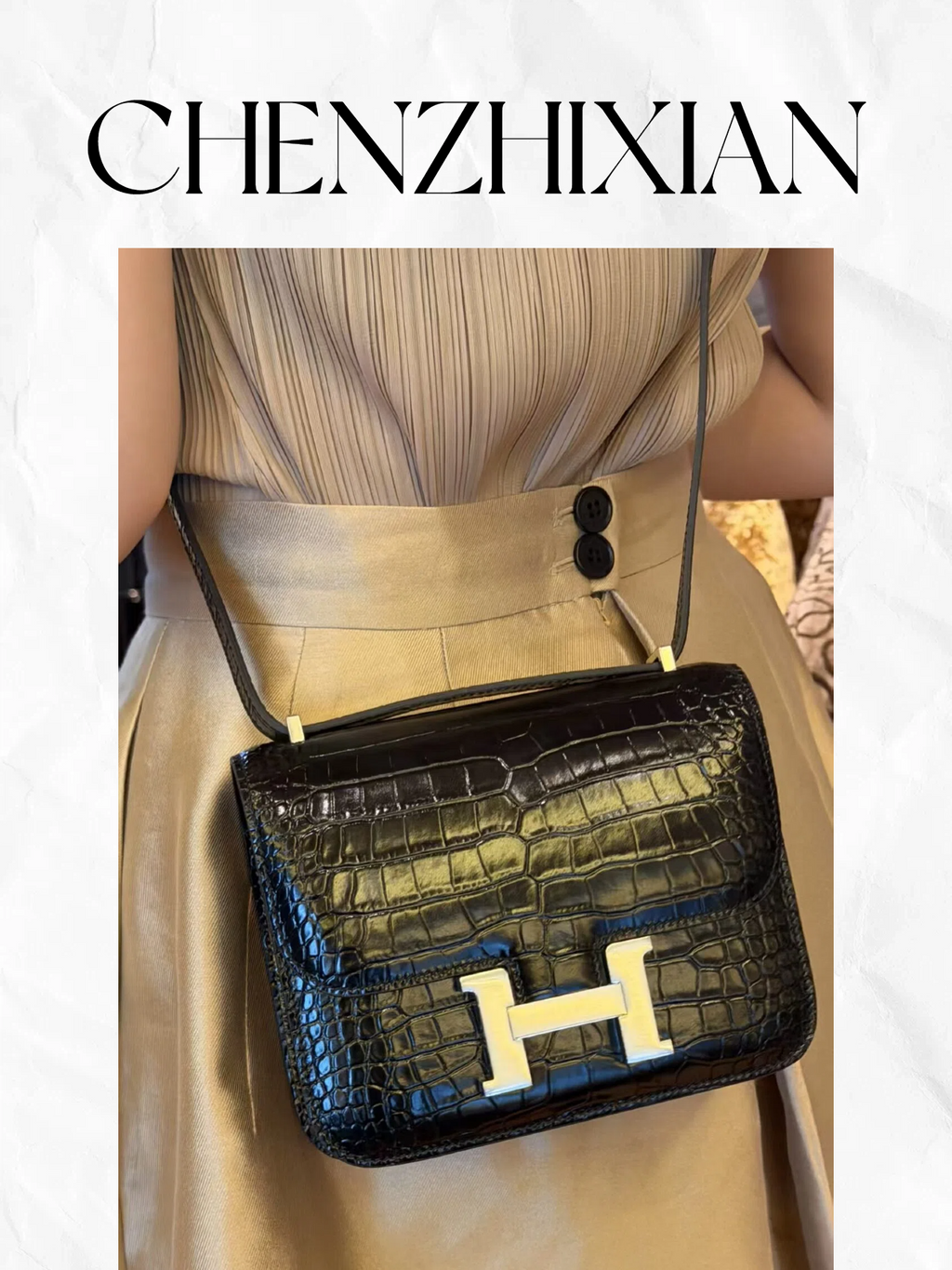 19cm multi-color crocodile-embossed flight attendant bag, can be worn crossbody or on one shoulder