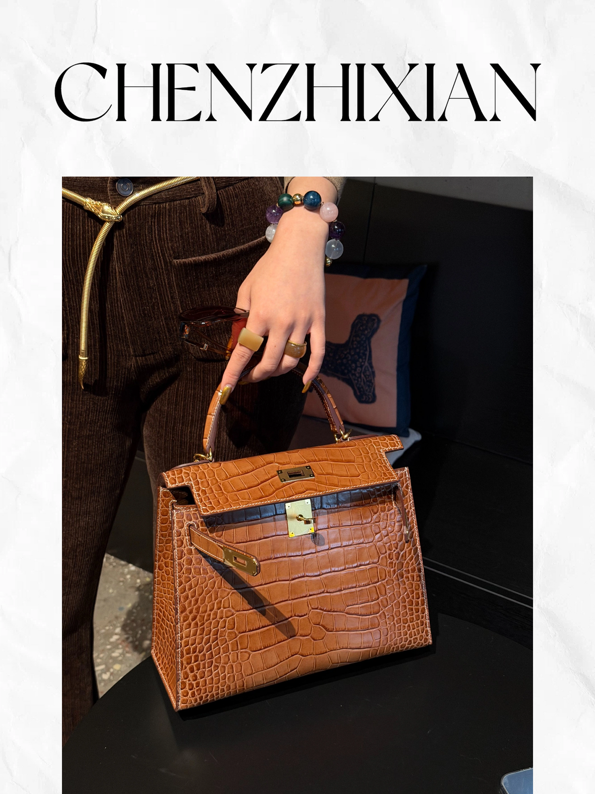 28cm Original Handcrafted Bag With Cowhide And Lizard Pattern