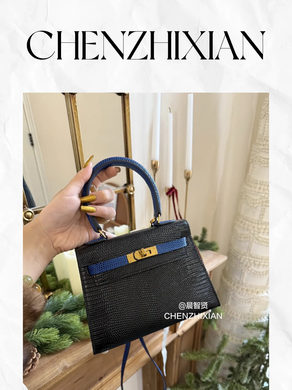 20cm Original Handcrafted Bag With Cowhide And Lizard Pattern