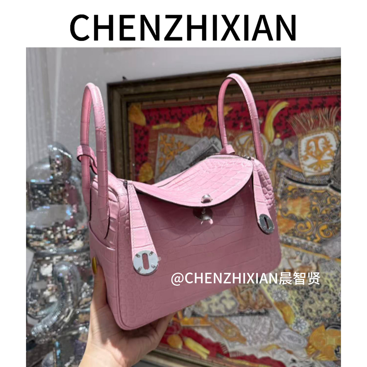26cm Original Handmade Bag With Cowhide And Crocodile Pattern