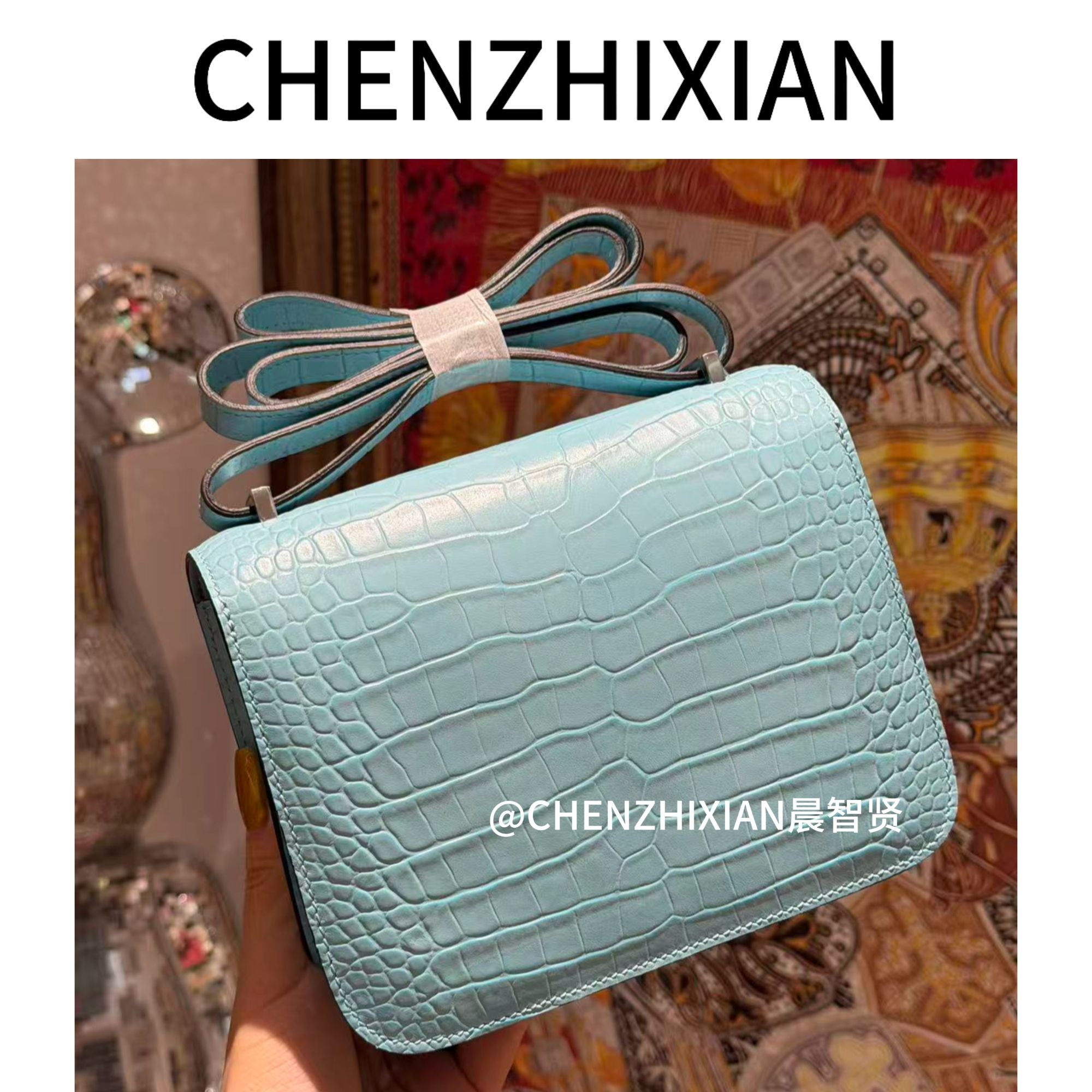19cm multi-color crocodile-embossed flight attendant bag, can be worn crossbody or on one shoulder
