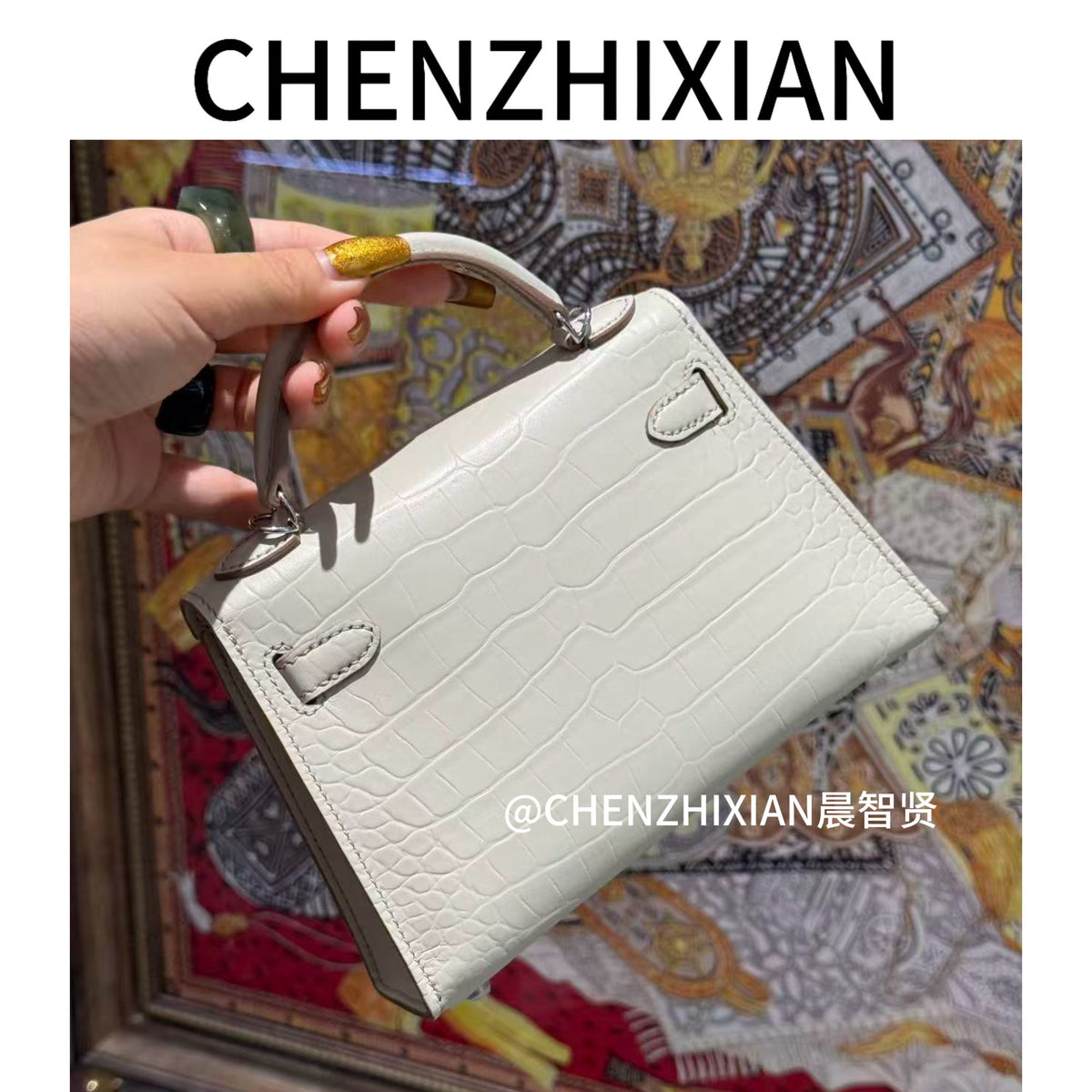 19cm Original Handmade Bag With Cowhide And Crocodile Pattern or Lizard Pattern
