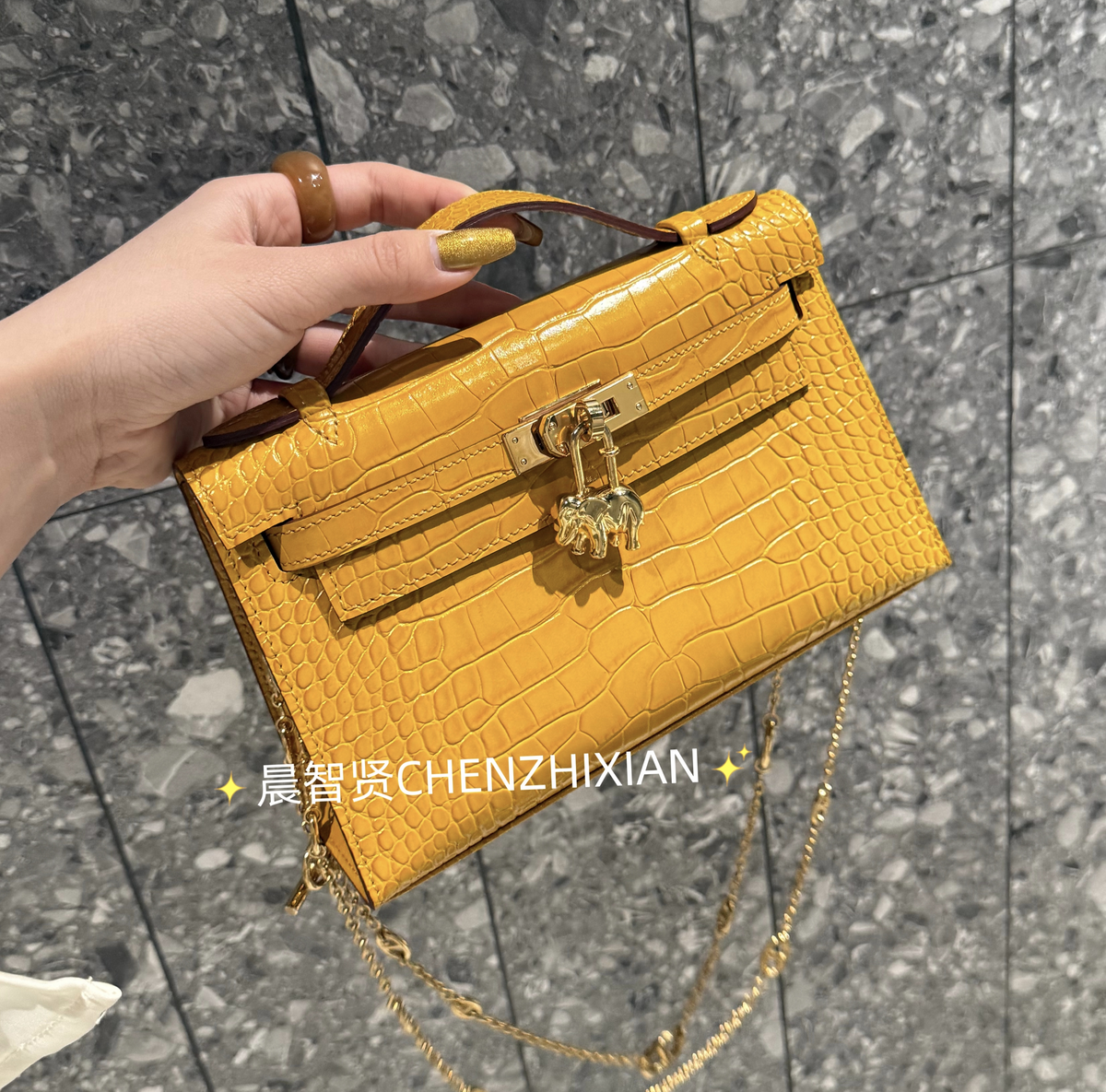 22cm Original Handmade Bag With Cowhide And Crocodile Pattern