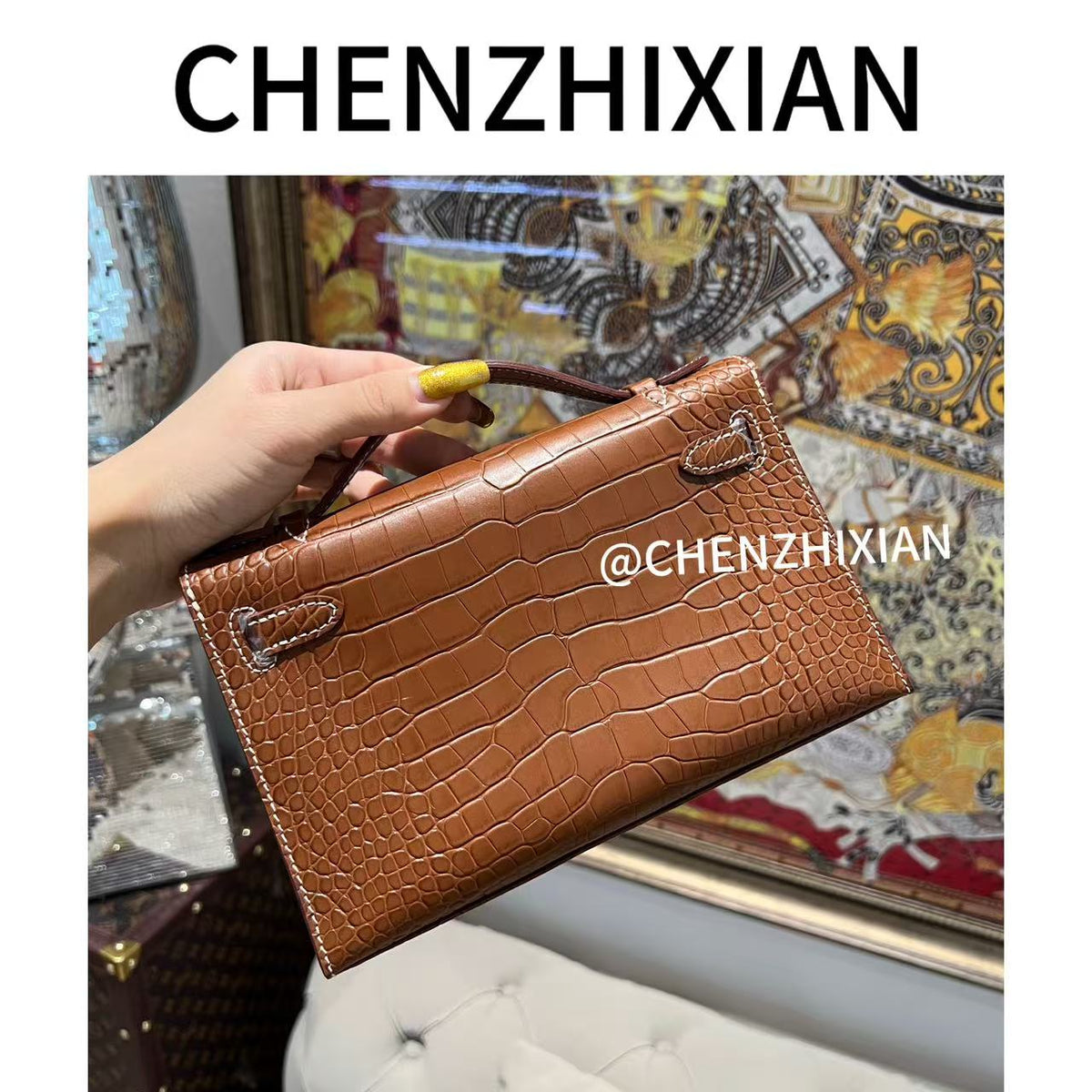 22cm Original Handmade Bag With Cowhide And Crocodile Pattern