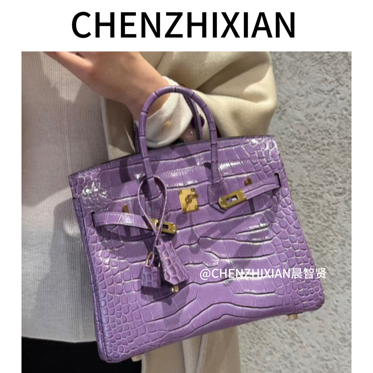 25cm Original Handmade Bag With Cowhide And Crocodile Pattern