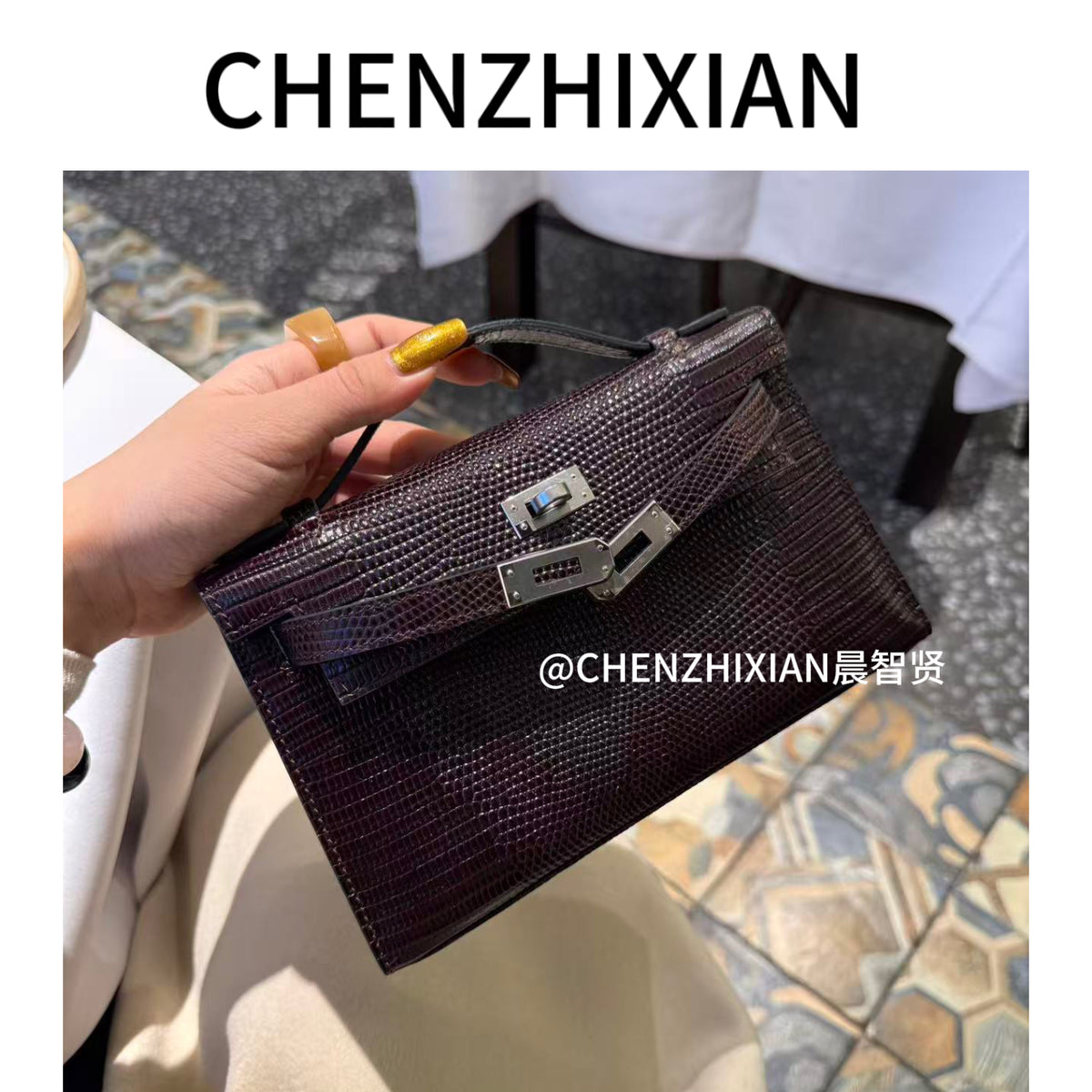 22cm Original Handmade Bag With Cowhide And Lizard Pattern