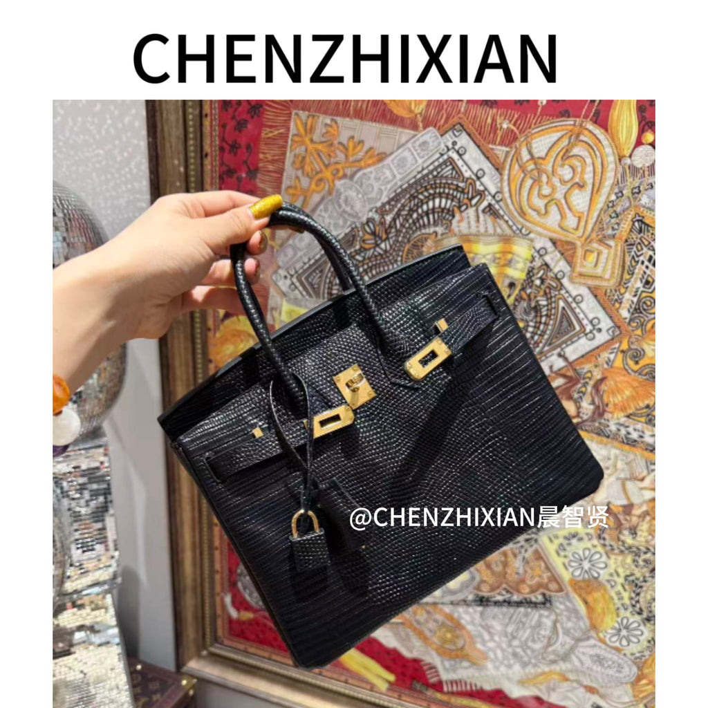 25cm Original Handmade Bag With Cowhide And Lizard Pattern