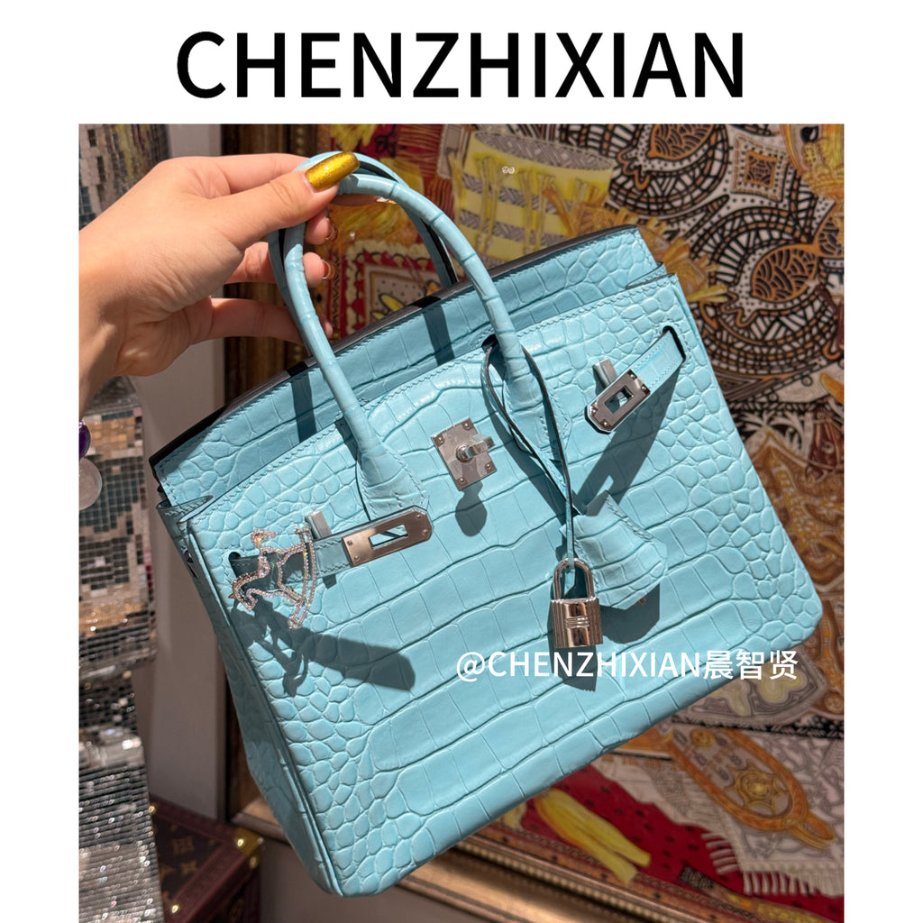 25cm Original Handmade Bag With Cowhide And Crocodile Pattern