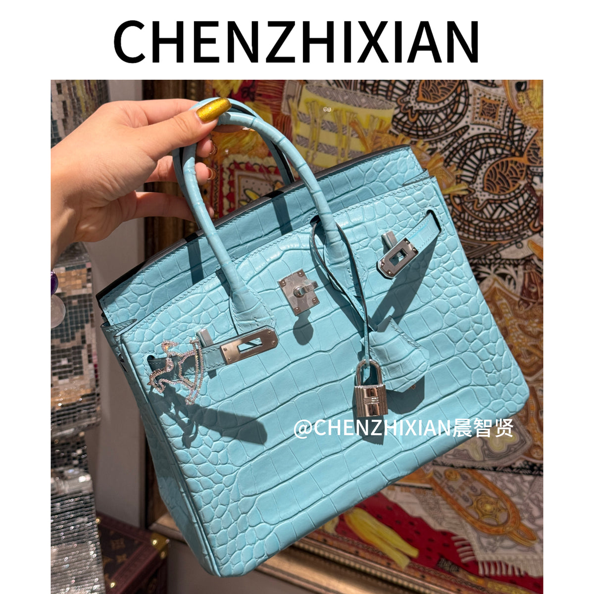 25cm Original Handmade Bag With Cowhide And Crocodile Pattern