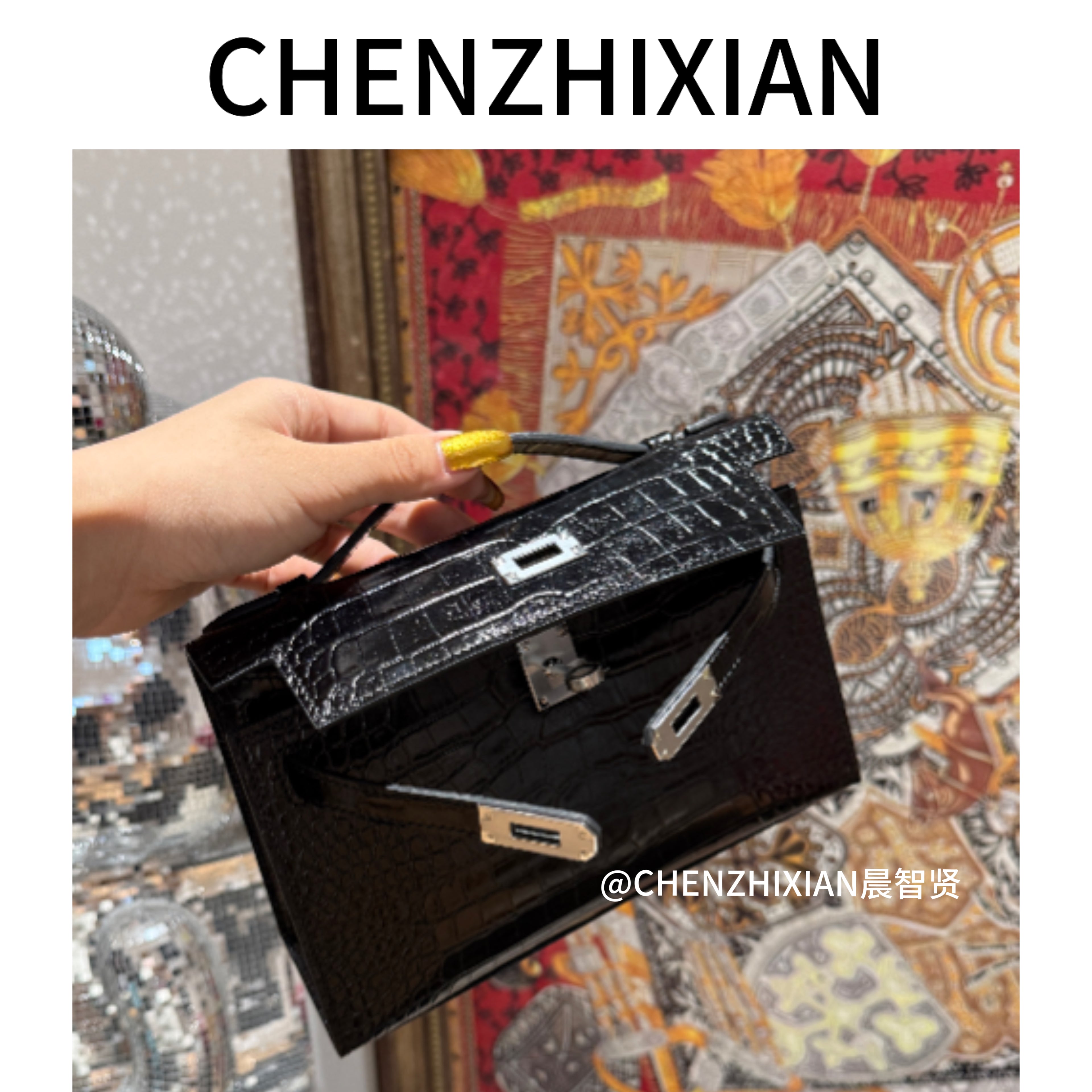 22cm Original Handmade Bag With Cowhide And Crocodile Pattern