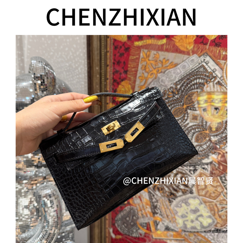 22cm Original Handmade Bag With Cowhide And Crocodile Pattern
