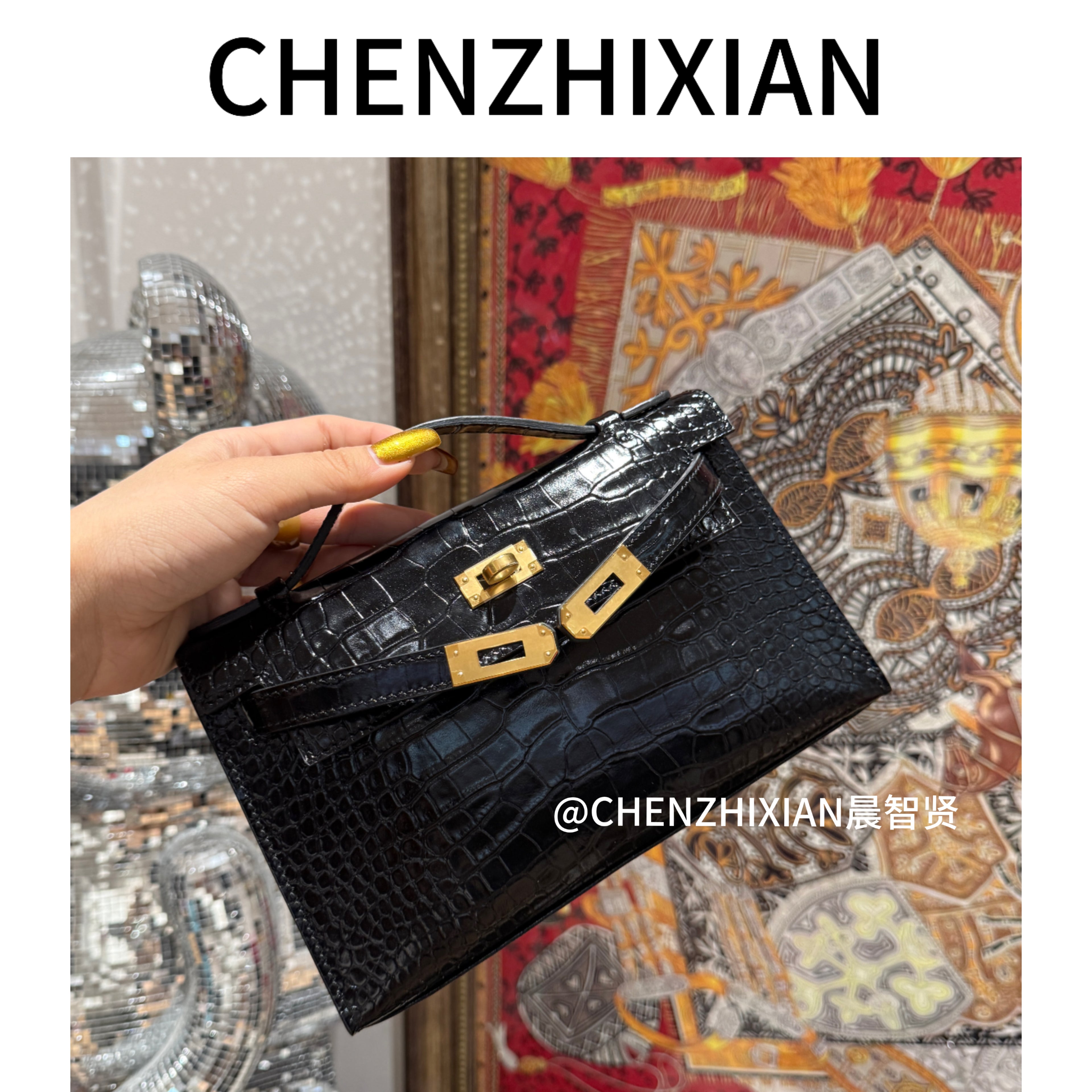 22cm Original Handmade Bag With Cowhide And Crocodile Pattern