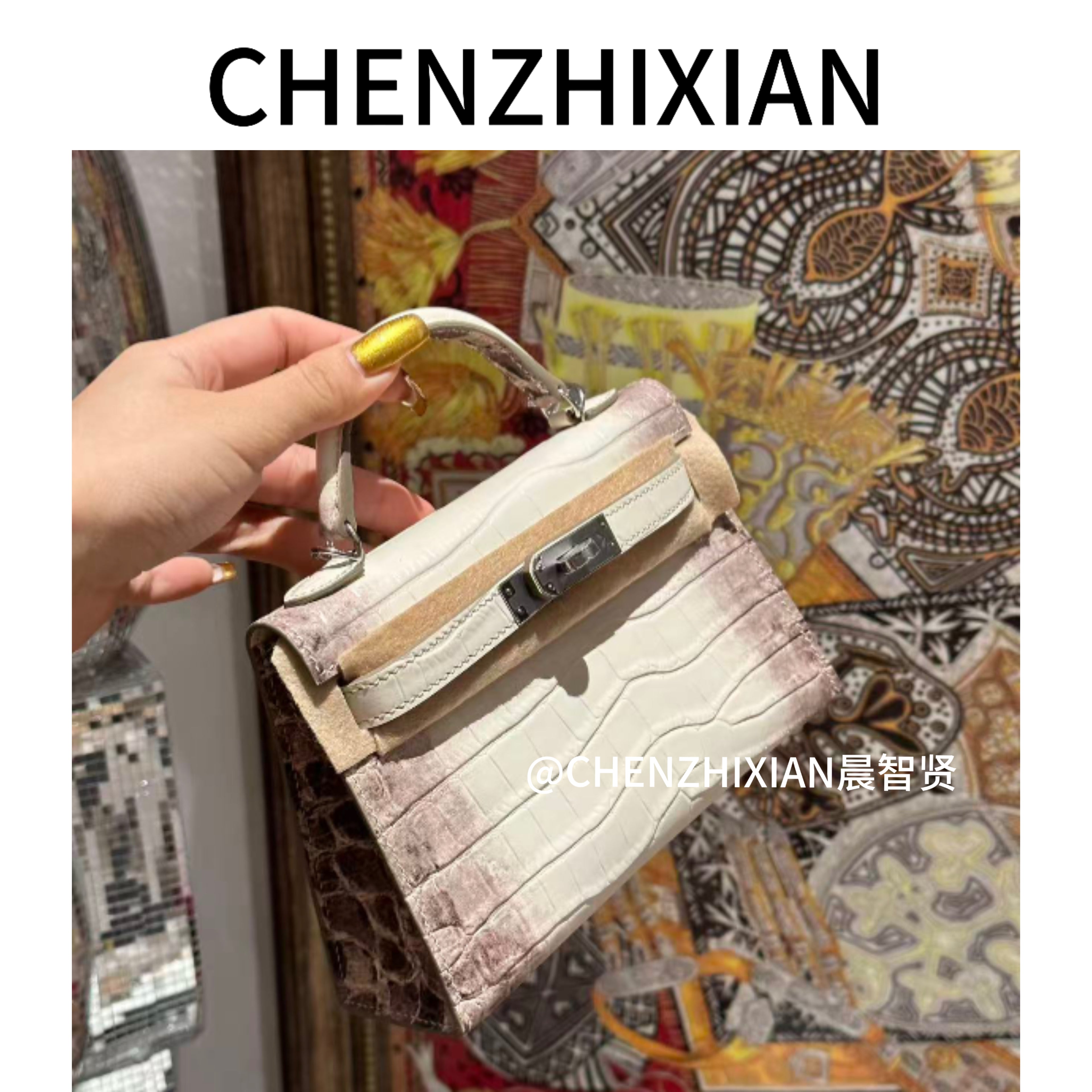 19cm Original Handmade Bag With Cowhide And Crocodile Pattern or Lizard Pattern