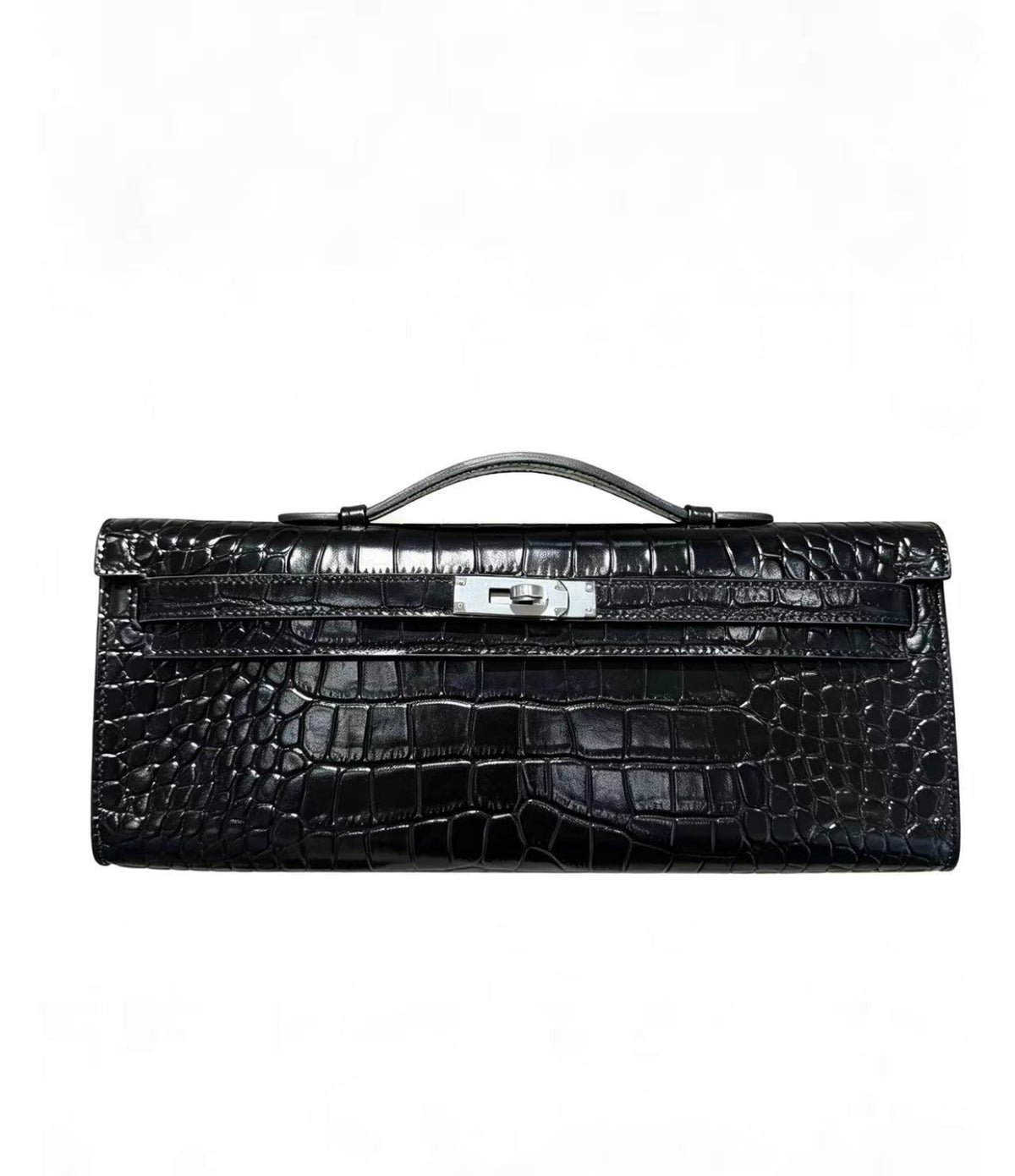 31cm crocodile-embossed handbag, made of cowhide leather, with all-steel hardware.