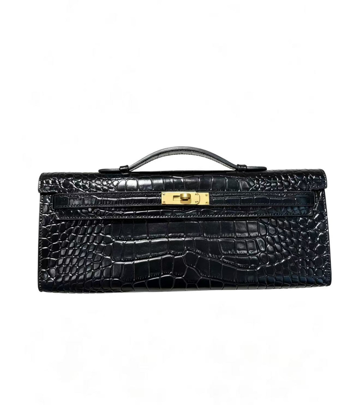 31cm crocodile-embossed handbag, made of cowhide leather, with all-steel hardware.