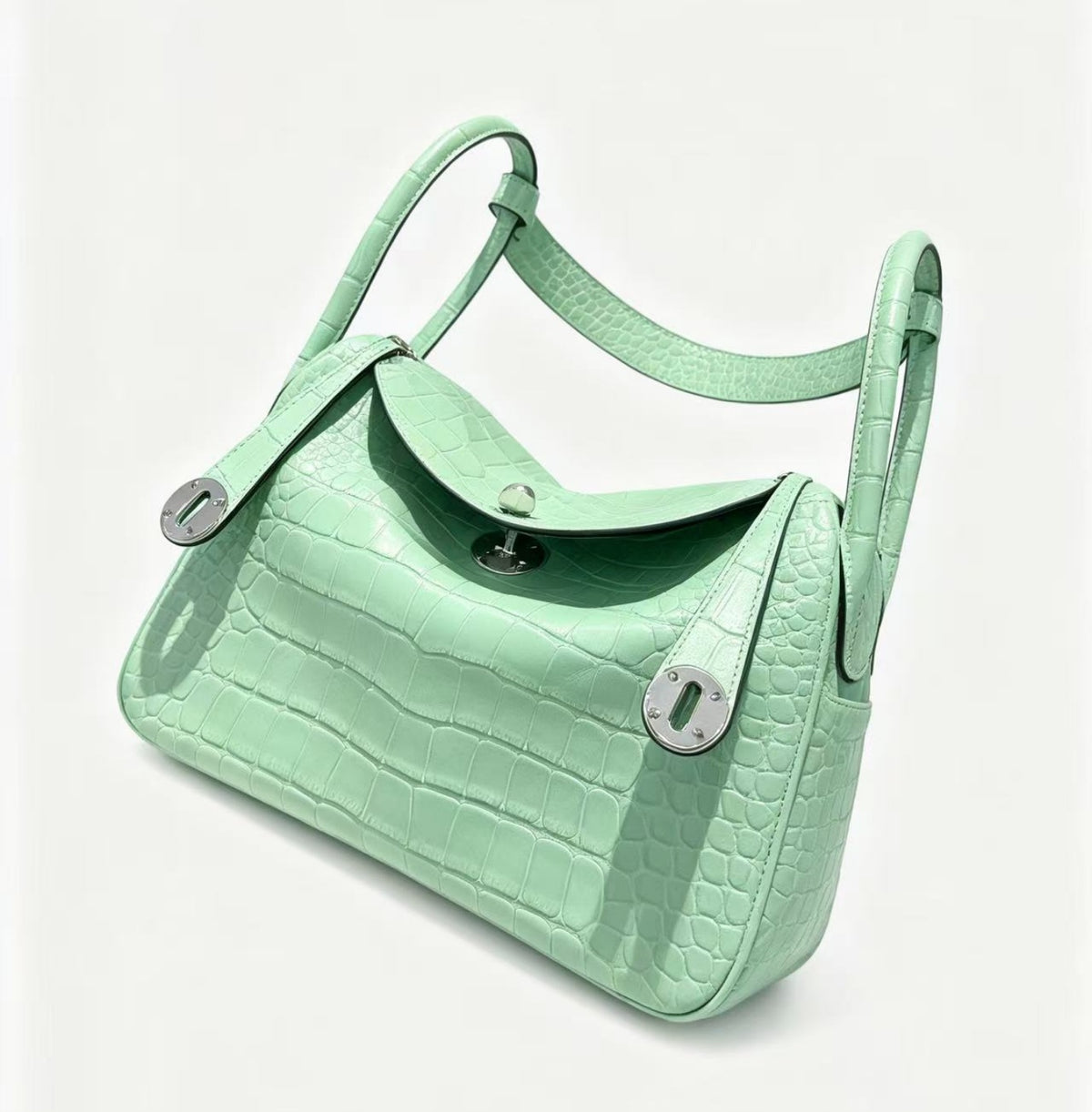 26cm Original Handmade Bag With Cowhide And Crocodile Pattern