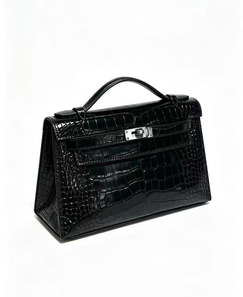 22cm Original Handmade Bag With Cowhide And Crocodile Pattern