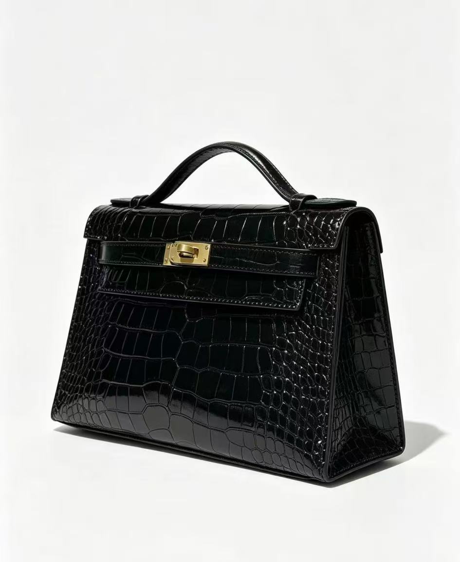 22cm Original Handmade Bag With Cowhide And Crocodile Pattern