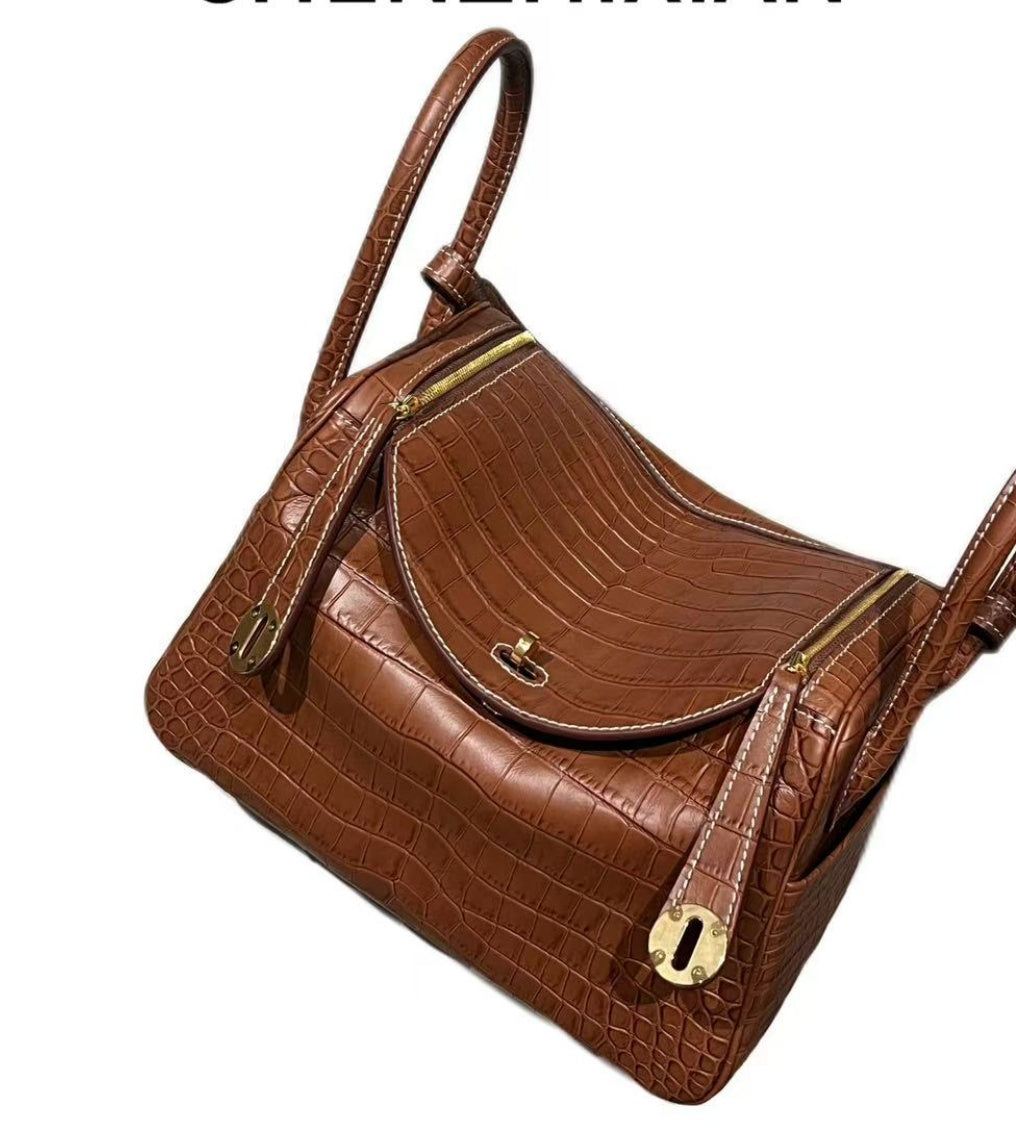 26cm Original Handmade Bag With Cowhide And Crocodile Pattern