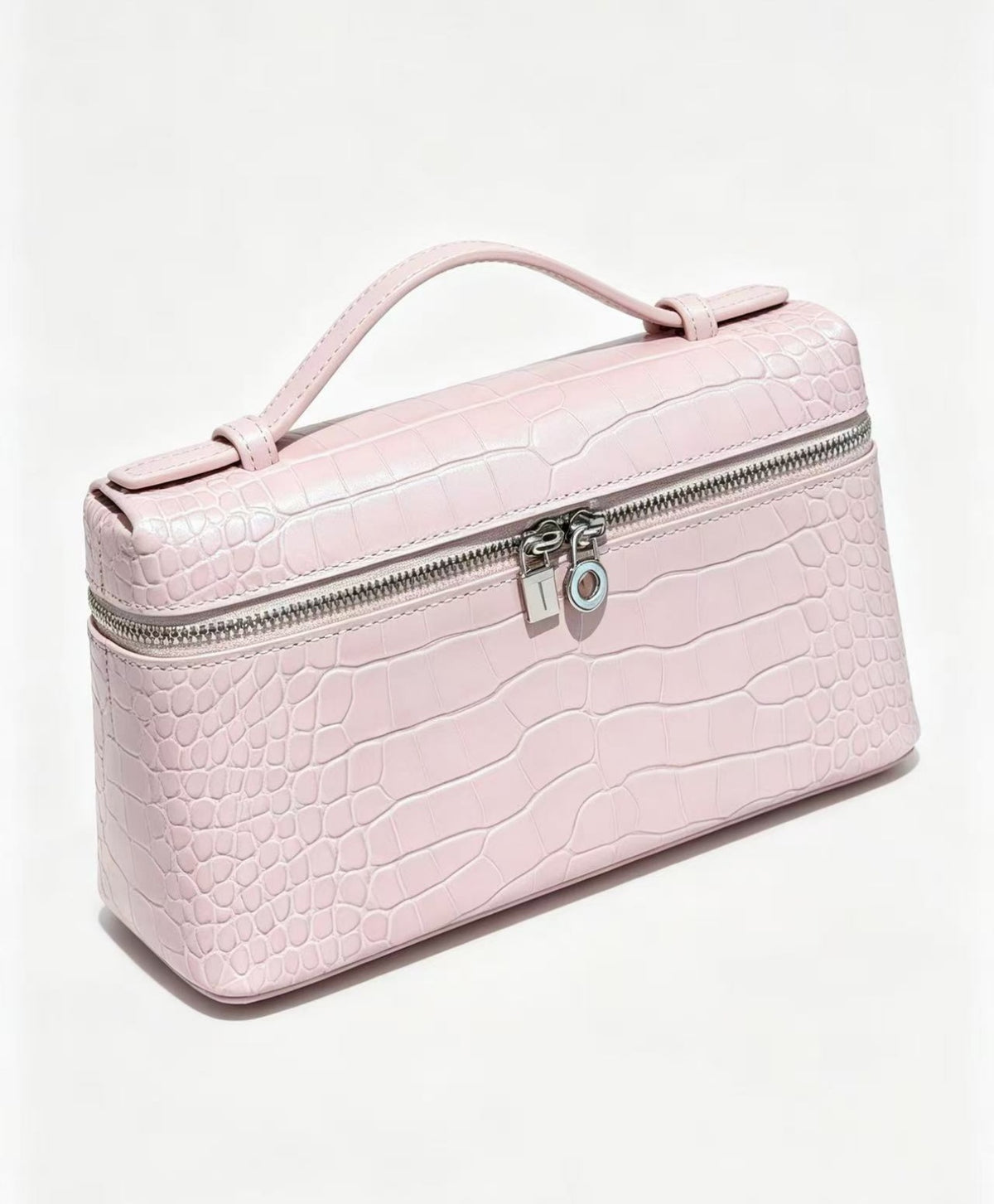 19cm pearl gold and pearl pink crocodile-embossed lunchbox bag