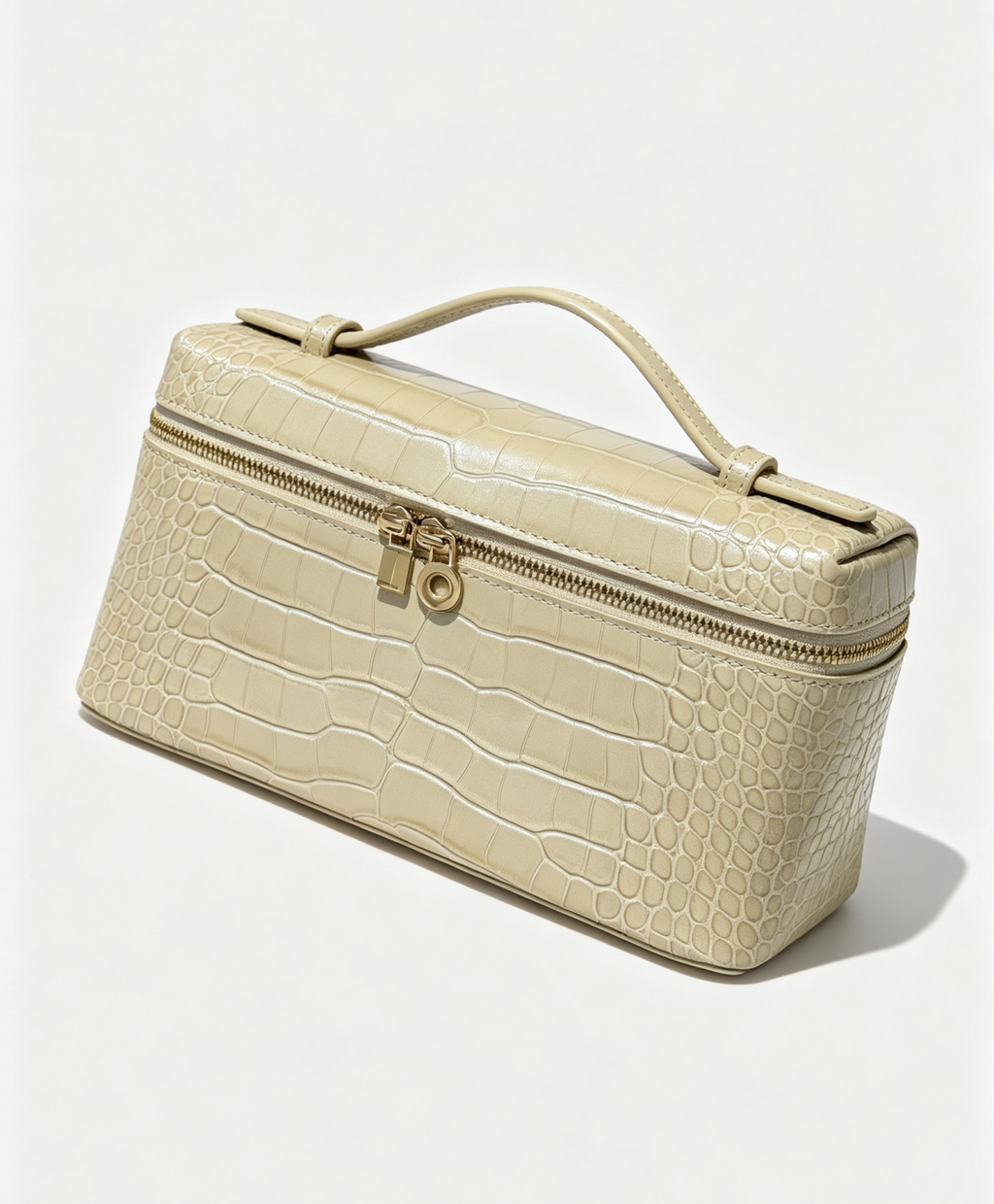 19cm pearl gold and pearl pink crocodile-embossed lunchbox bag