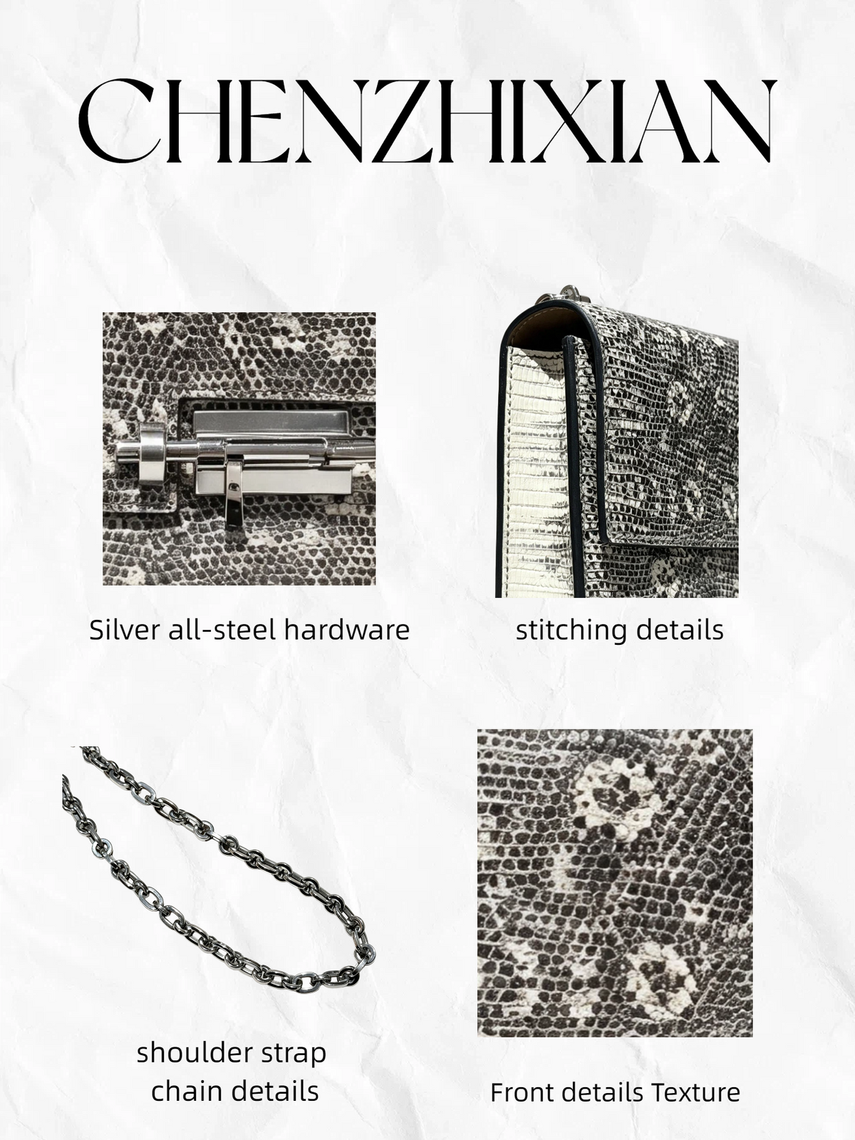 18cm Lizard Embossed All-Steel Hardware Chain bag