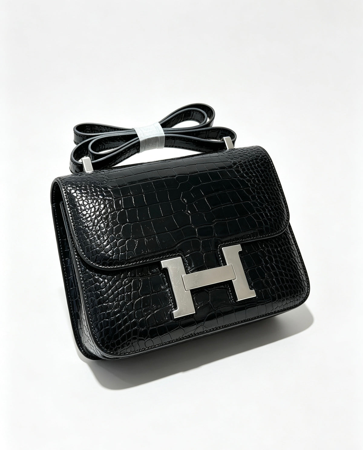 24cm Original Flower Lizard and Black Crocodile Single Shoulder Bag - Made with Embossed Leather
