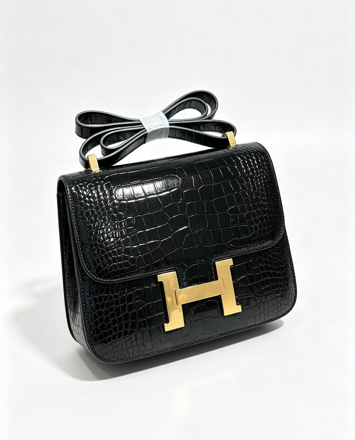 24cm Original Flower Lizard and Black Crocodile Single Shoulder Bag - Made with Embossed Leather
