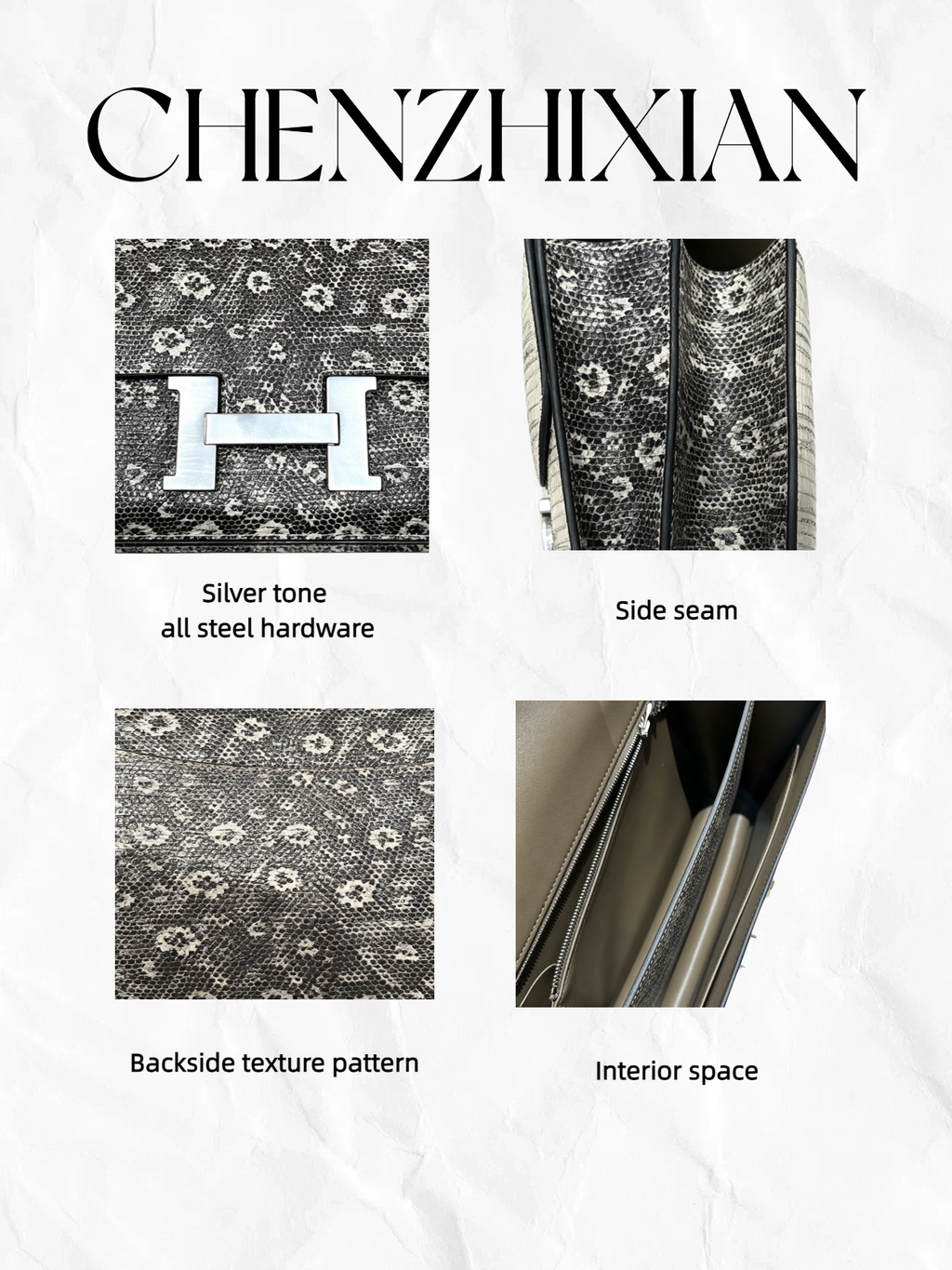 24cm Original Flower Lizard and Black Crocodile Single Shoulder Bag - Made with Embossed Leather