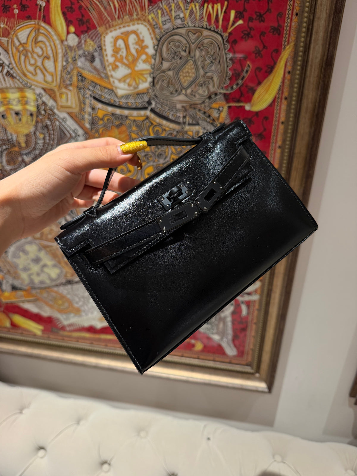 22cm box leather multi color handbag