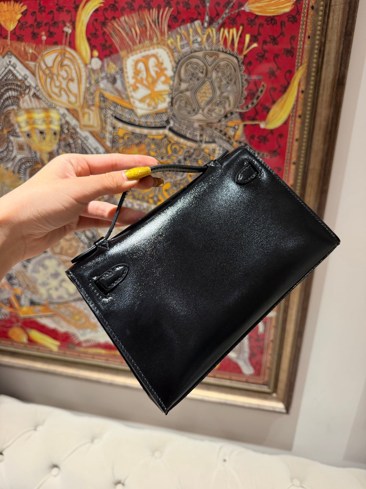 22cm box leather multi color handbag